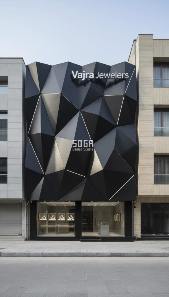 Vajra Jewelers Hyderabad 3D parametric metal facade by Soga Design Studio