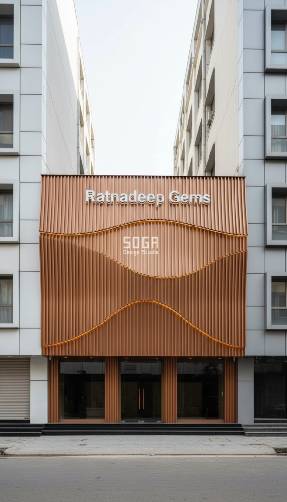 Ratnadeep Gems aluminum parametric facade louver by Soga Design Studio