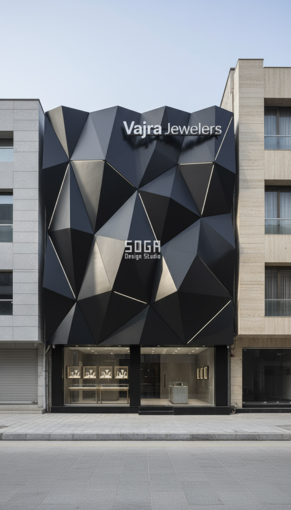 Vajra Jewelers showroom facade design by Soga Design Studio