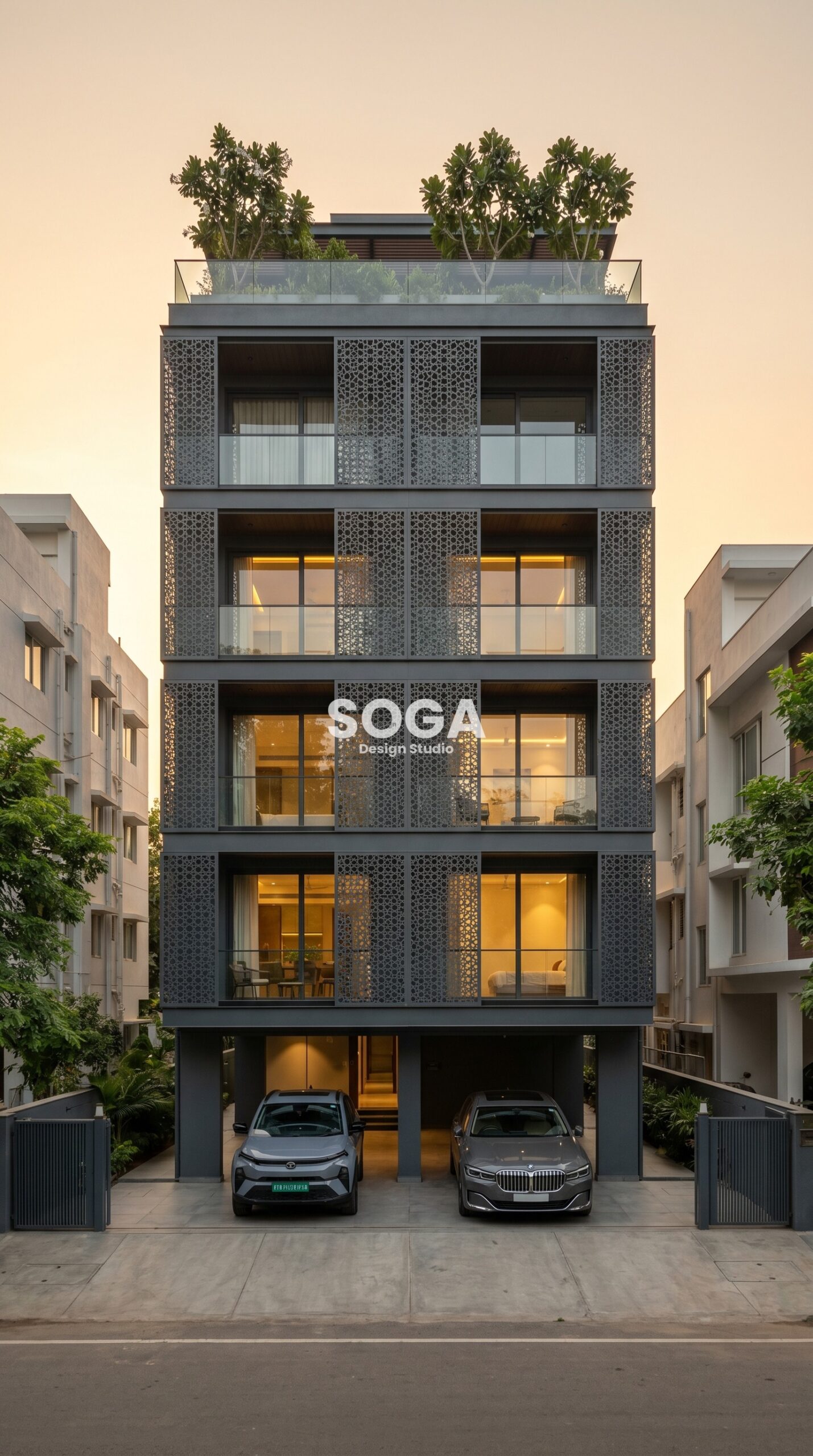 large-scale perforated screen  parametric facade Chennai — SOGA Design Studio