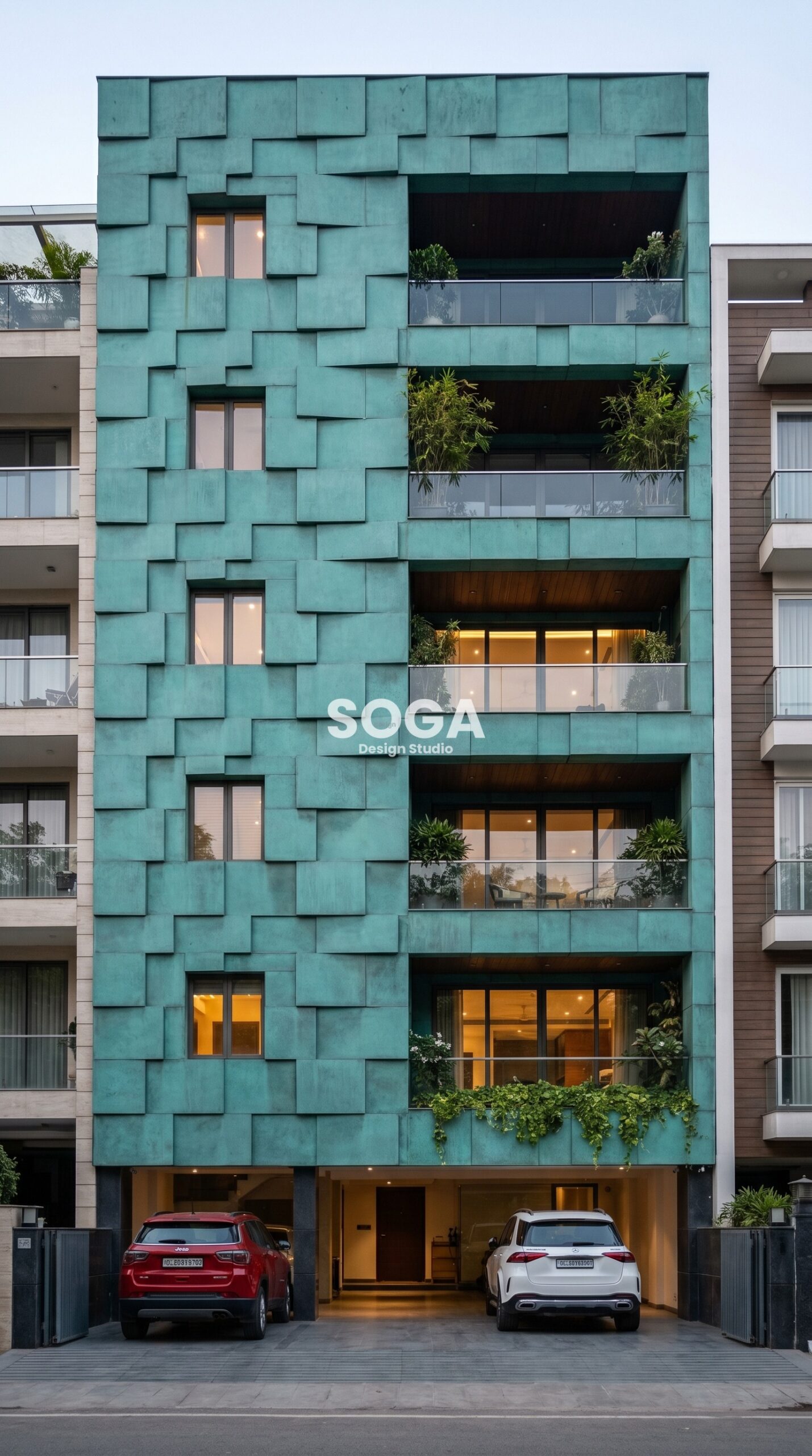 staggered brick-bond large-format m facade New Delhi SOGA Design Studio