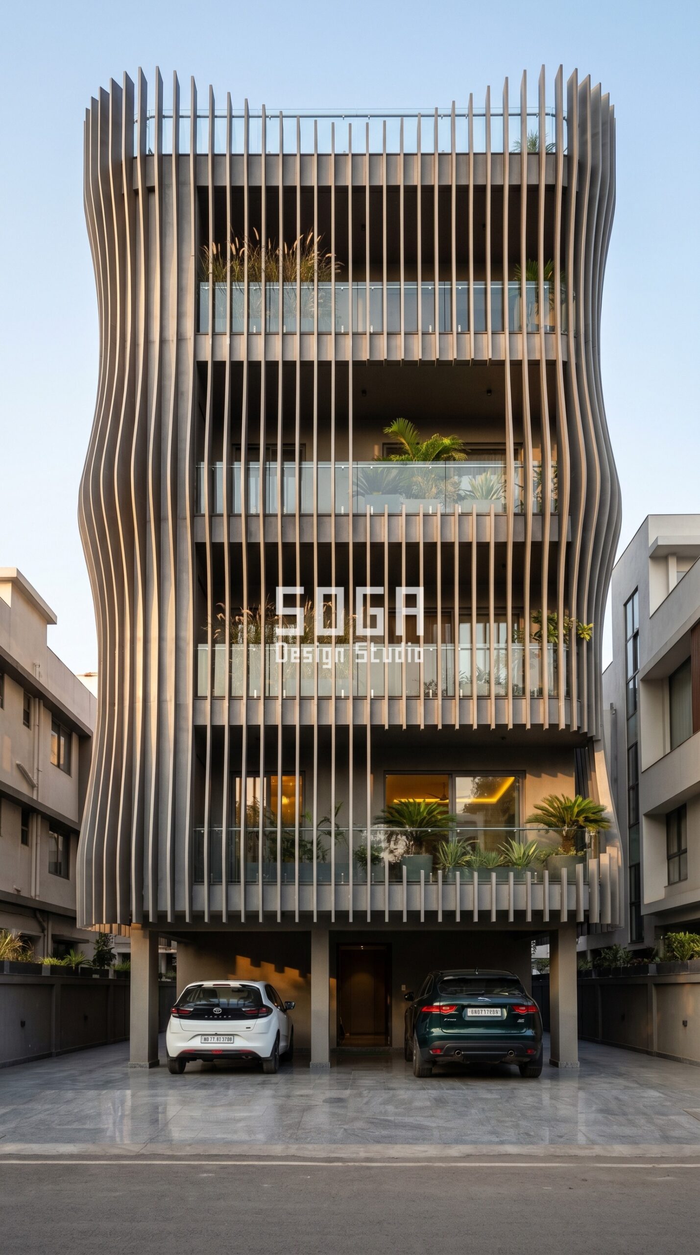undulating vertical metal ribs parametric facade Nagpur — SOGA Design Studio