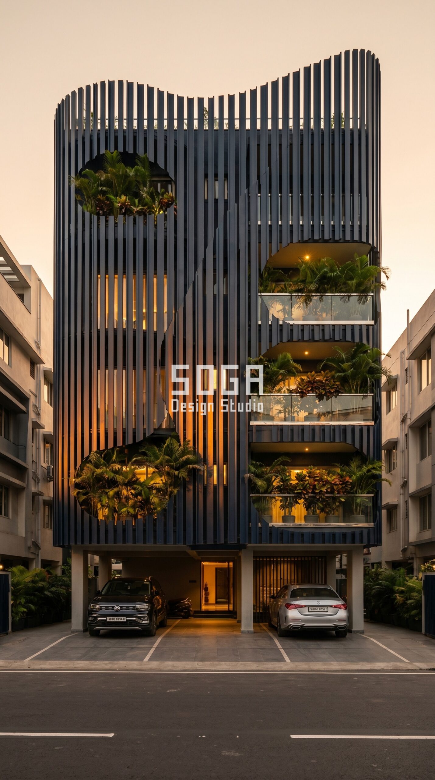 undulating vertical metal ribs parametric facade Nagpur — SOGA Design Studio