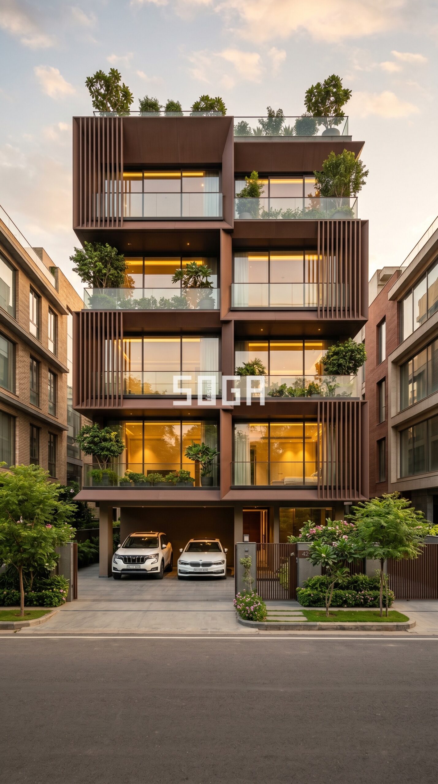 dramatic diagonal zigzag canti parametric facade Ahmedabad — SOGA Design Studio