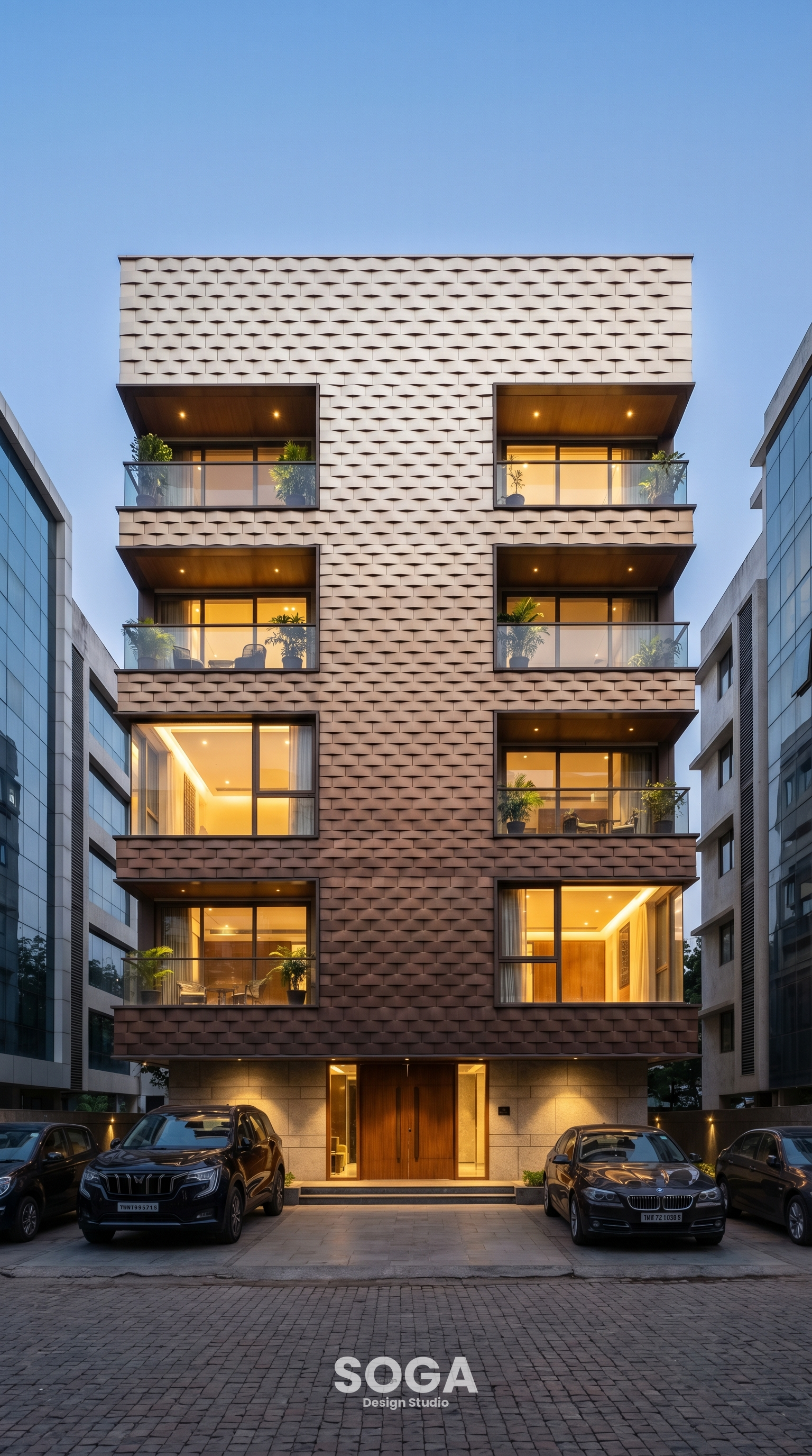 Parametric architecture Pune 2026 – Style C residential building with wave-rhythm metal cladding