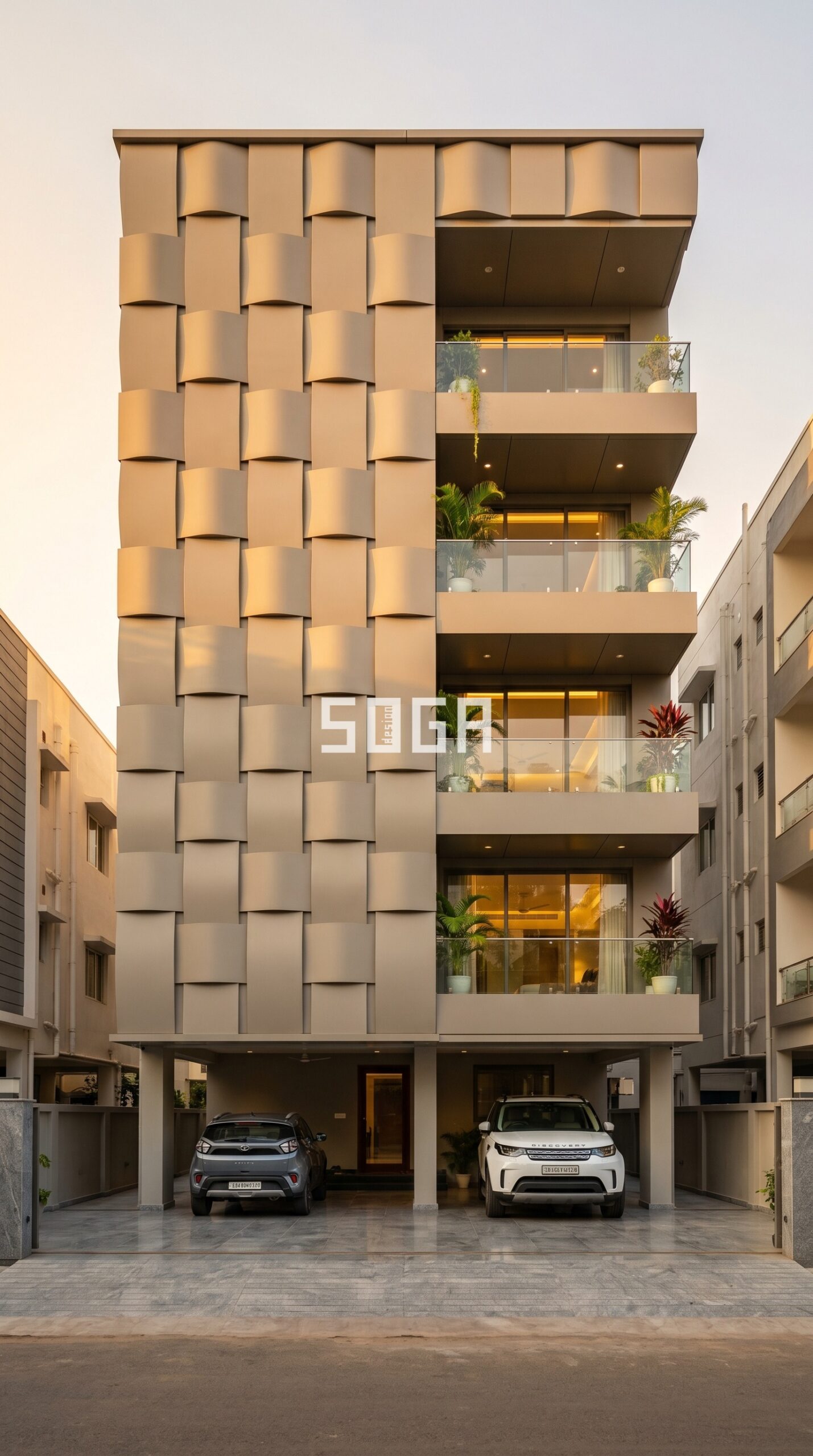fish scale overlapping convex  parametric facade Coimbatore — SOGA Design Studio