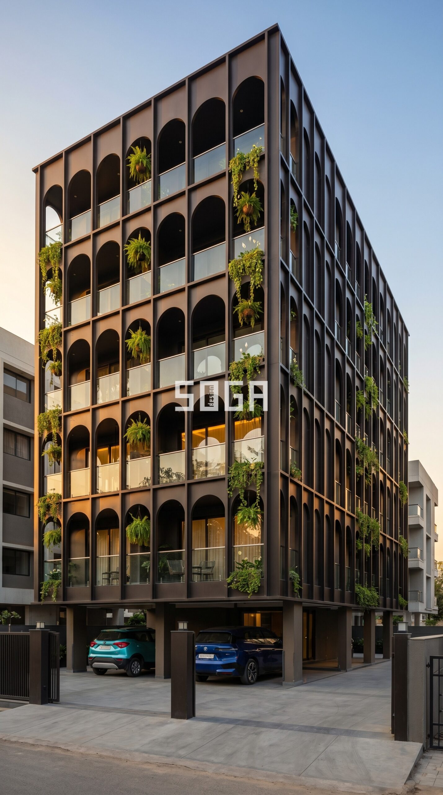 fish scale overlapping convex  parametric facade Coimbatore — SOGA Design Studio