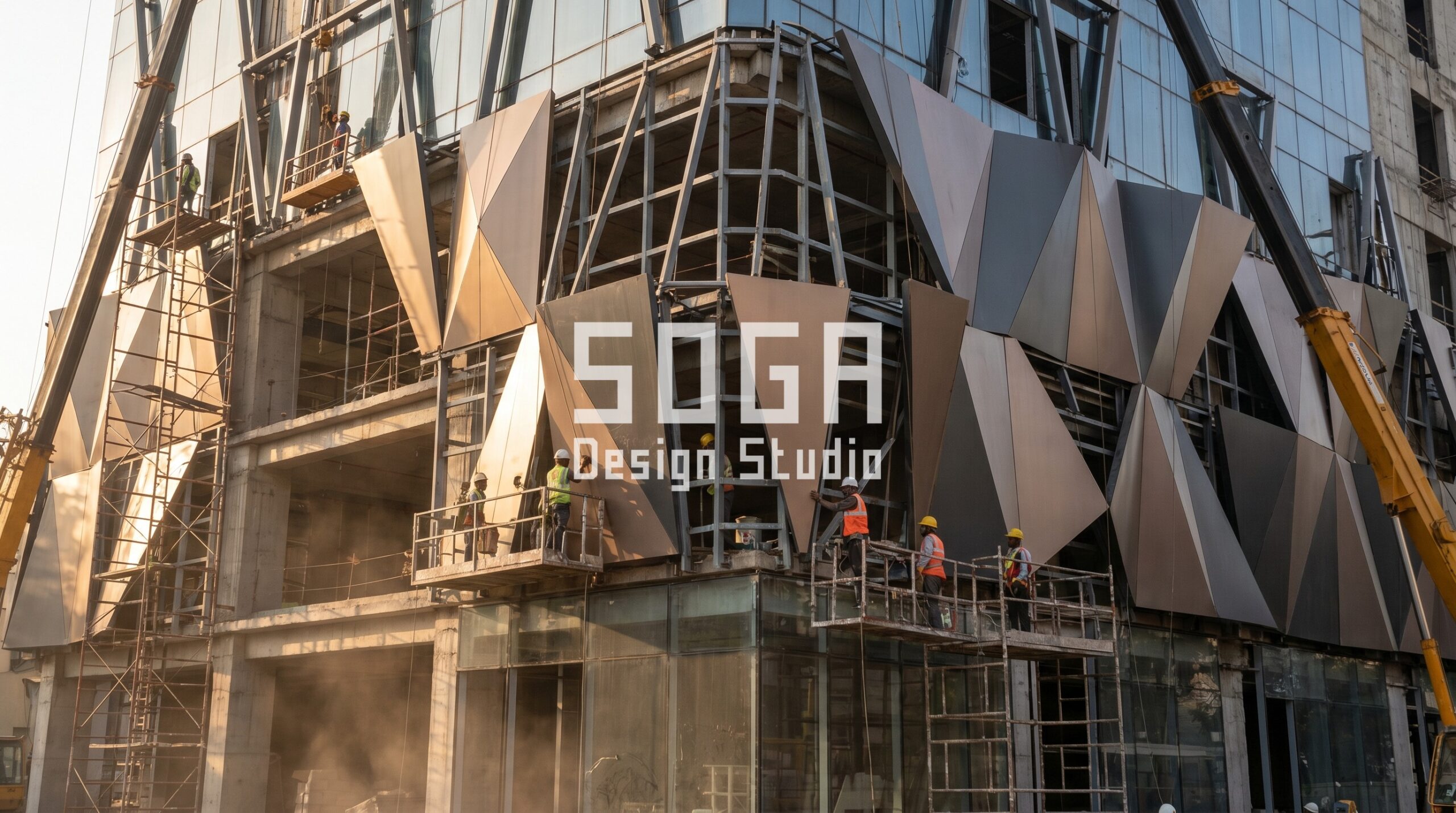Parametric facade installation India aluminum cladding modern building SOGA Design Studio