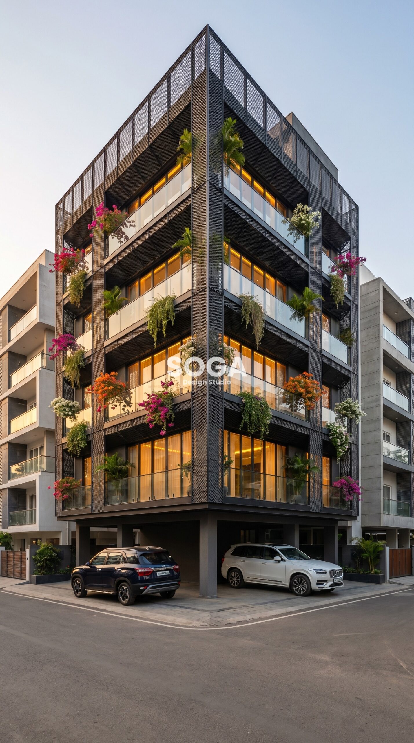 double-skin perforated metal m parametric facade Coimbatore — SOGA Design Studio