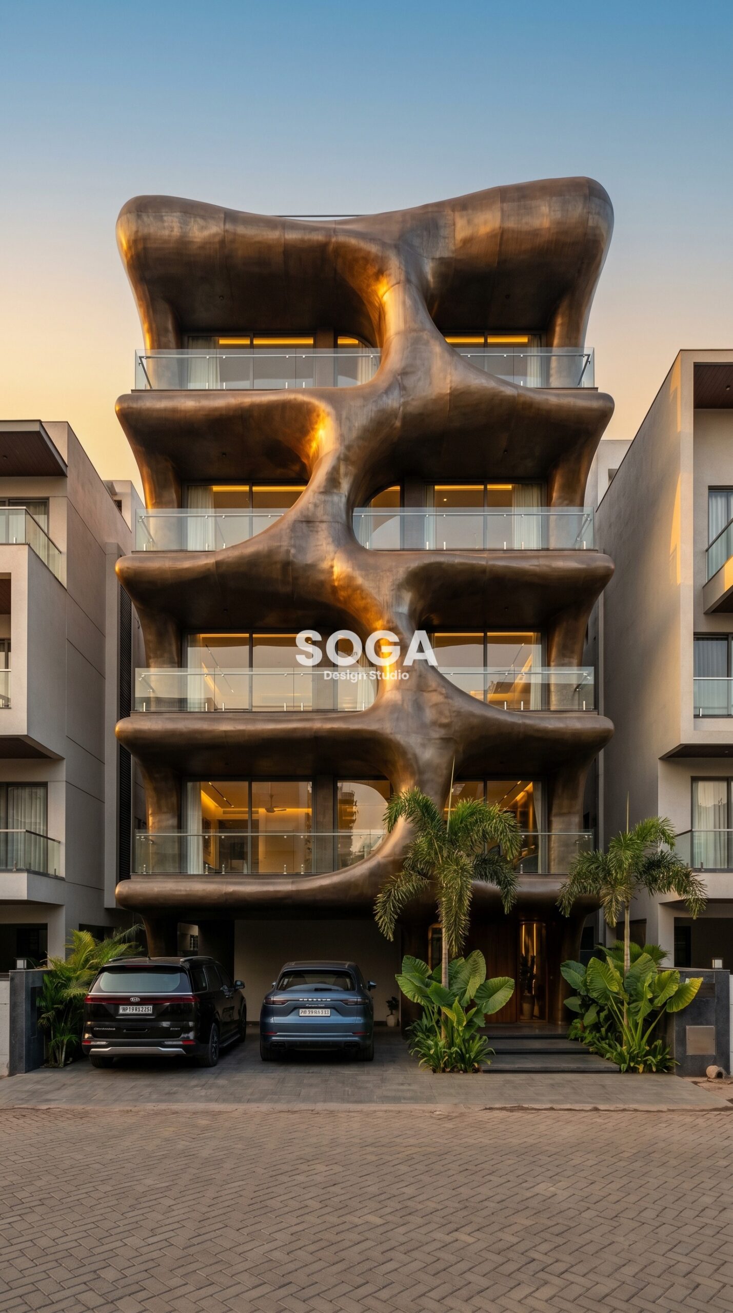 double-skin perforated metal m parametric facade Coimbatore — SOGA Design Studio