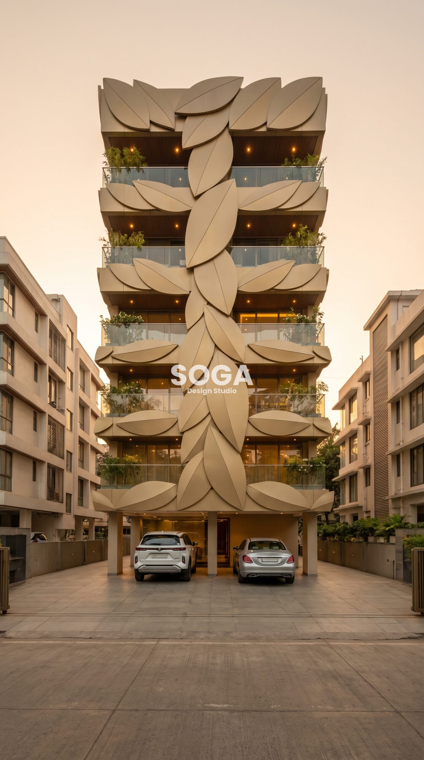 double-skin perforated metal m parametric facade Coimbatore — SOGA Design Studio