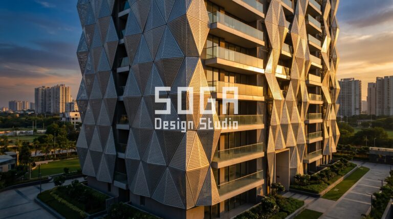 Parametric aluminum facade building Gurugram India SOGA Design Studio