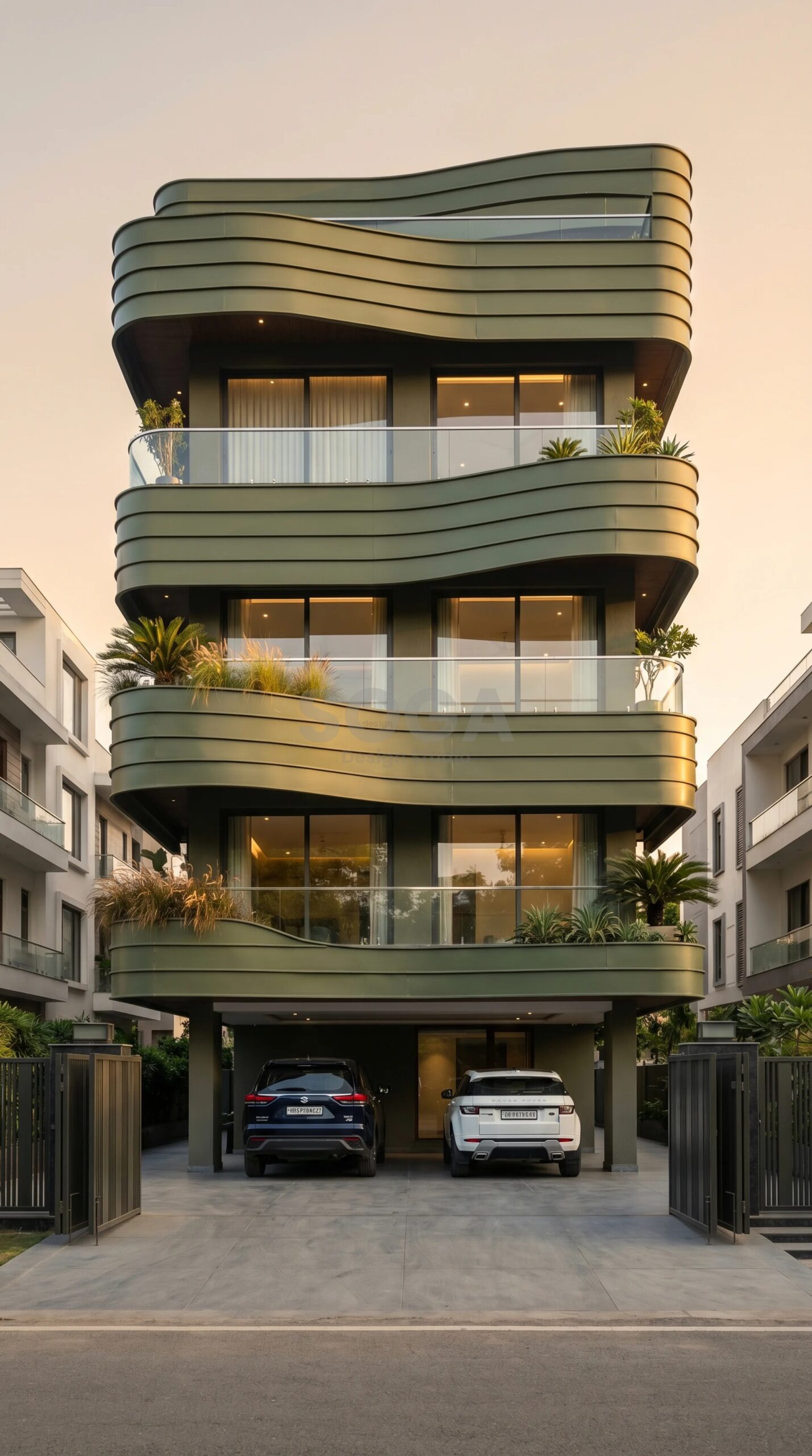 Rippling horizontal band steel facade residential building Bangalore - SOGA Design Studio