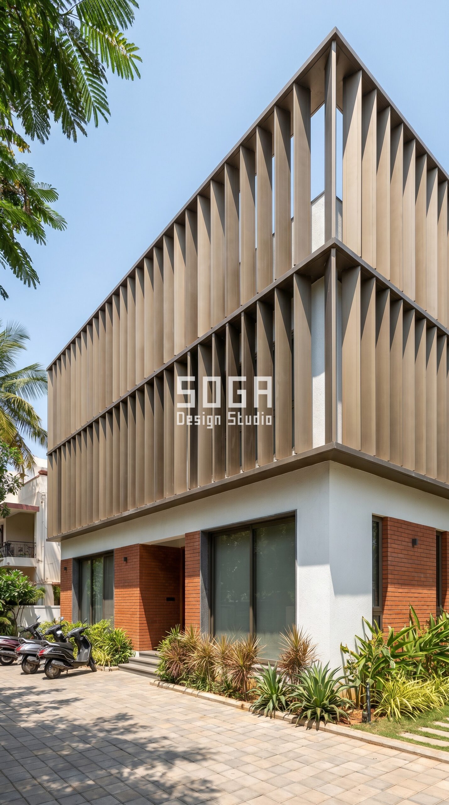 Bungalow Exterior Design India 2026: Modern Facade Ideas, Cost & Materials 6 Bungalow exterior design India parametric aluminium louvre fins solar shading