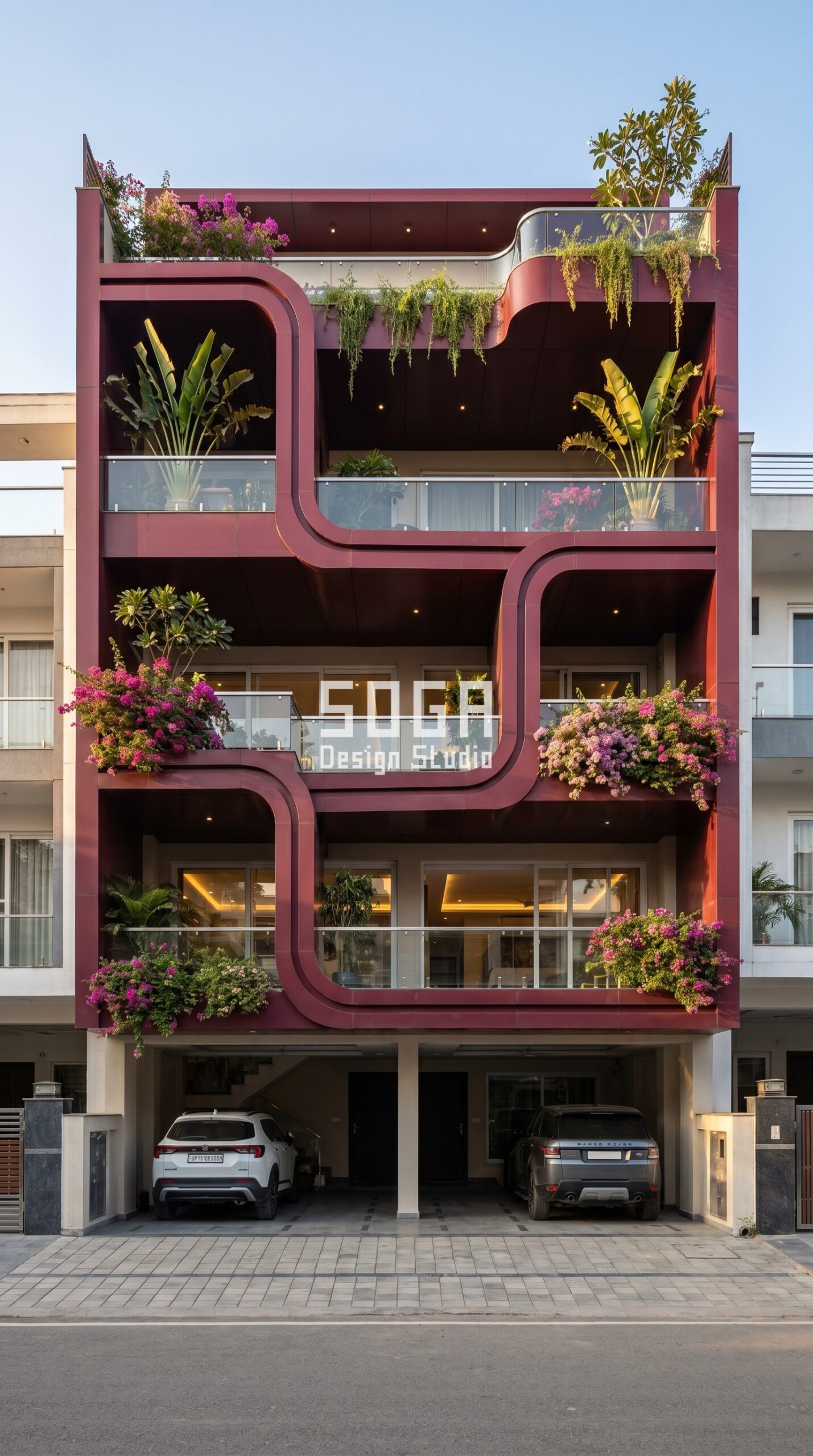 Dehradun vs Mumbai: Faceted Prismatic Folded Metal Volu Facade Design Comparison 2026 5 layered offset horizontal meta parametric facade Surat — SOGA Design Studio