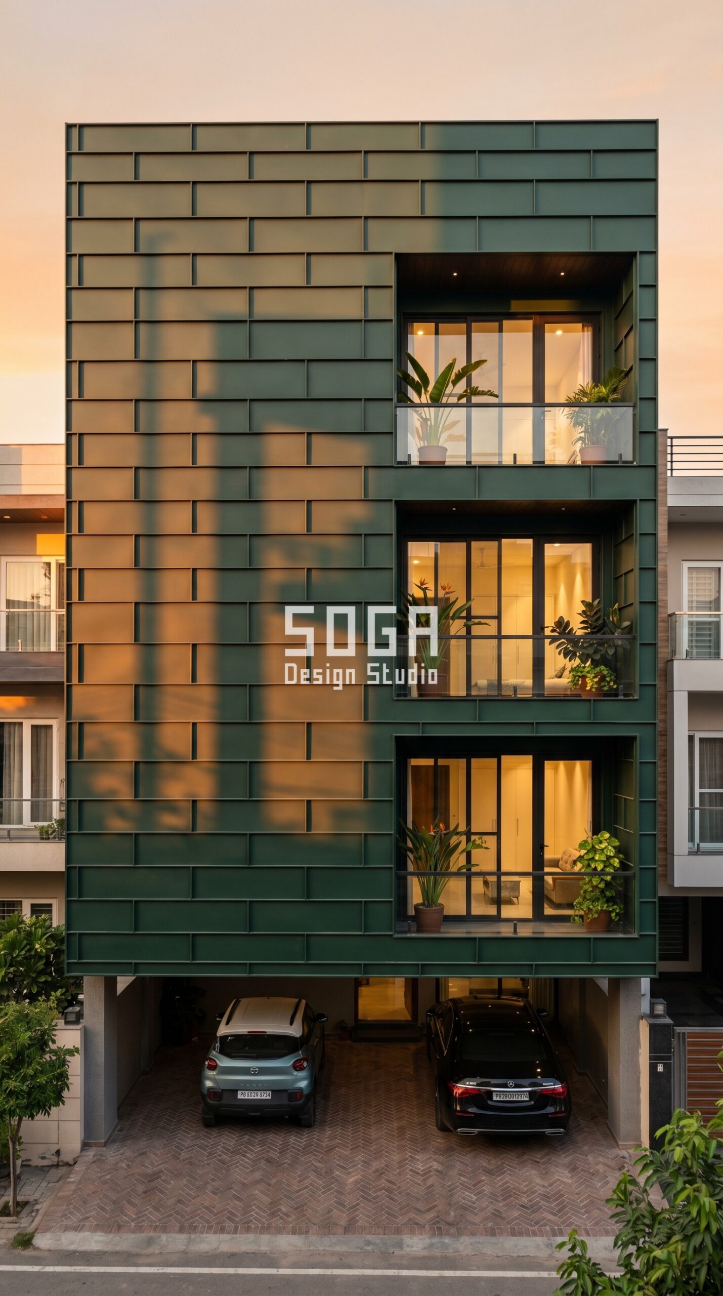 staggered brick-bond large-for parametric facade Ludhiana — SOGA Design Studio
