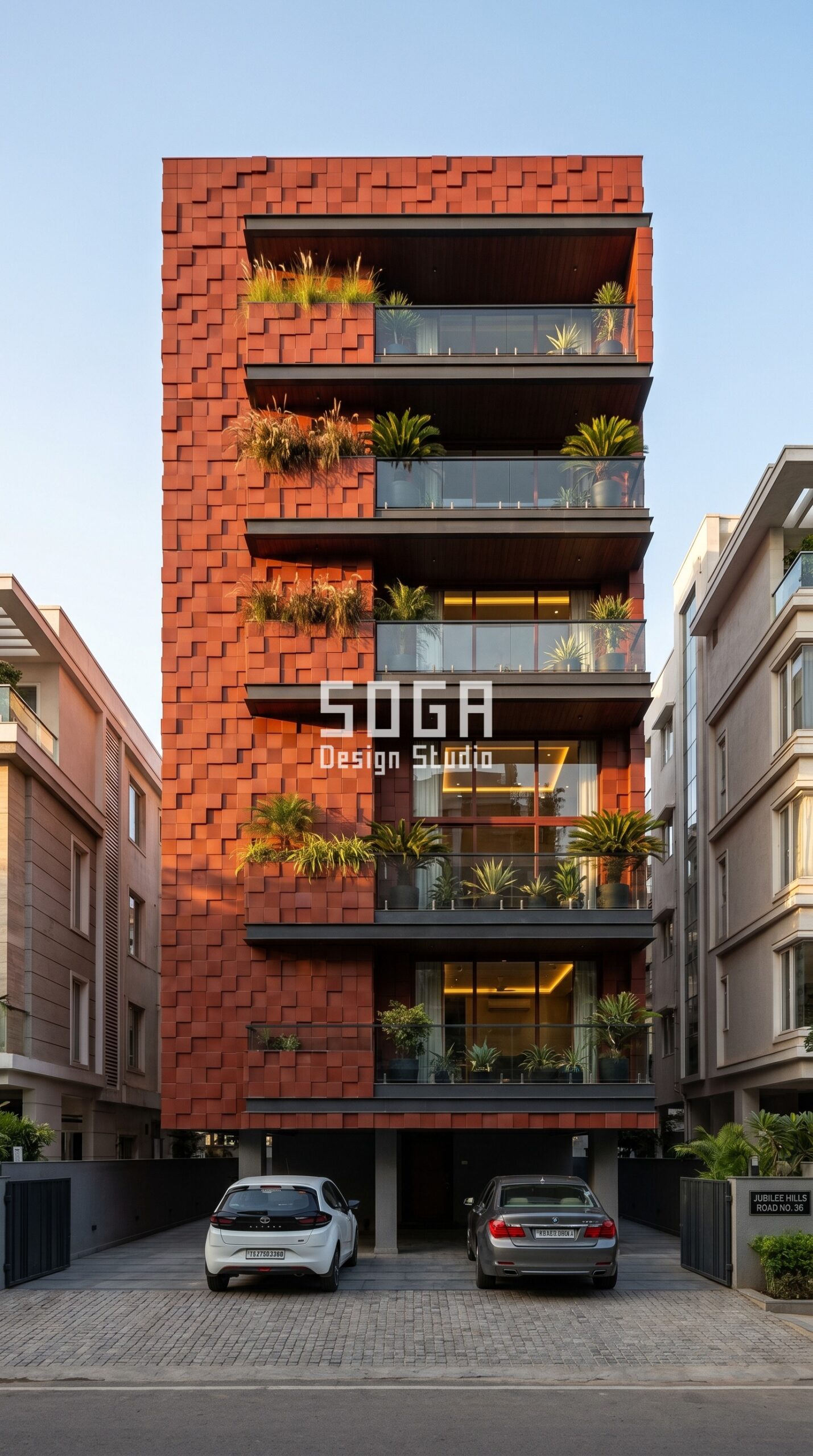 circular pod-like metal balcon parametric facade Hyderabad - SOGA Design Studio