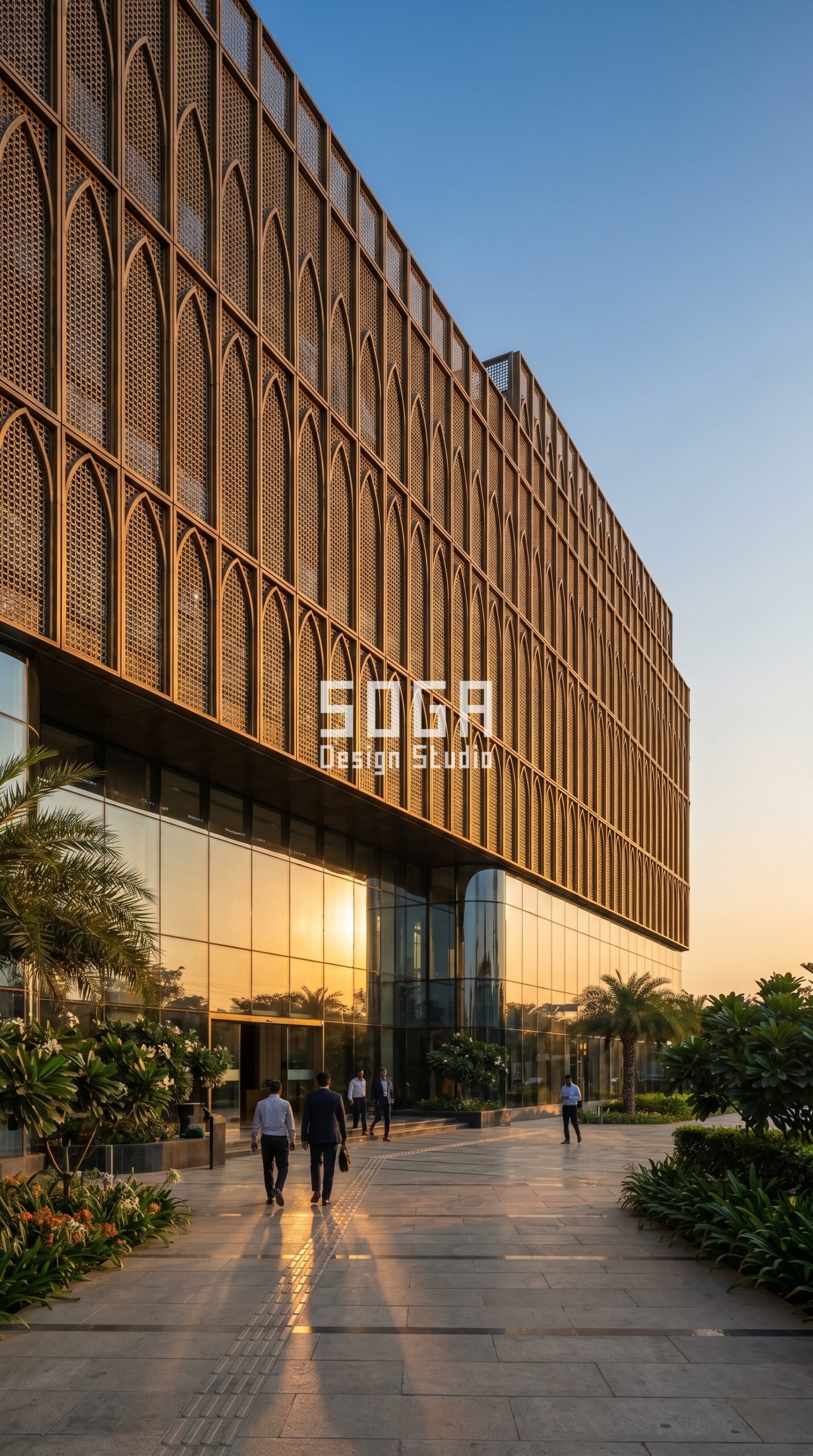 sculptural petal-shaped metal  parametric facade Indore - SOGA Design Studio