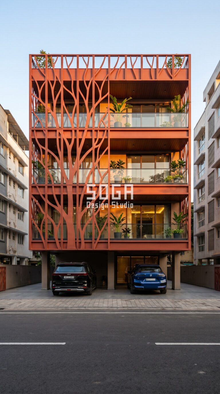 tree-branch inspired parametric metal sc parametric facade Mumbai - SOGA Design Studio