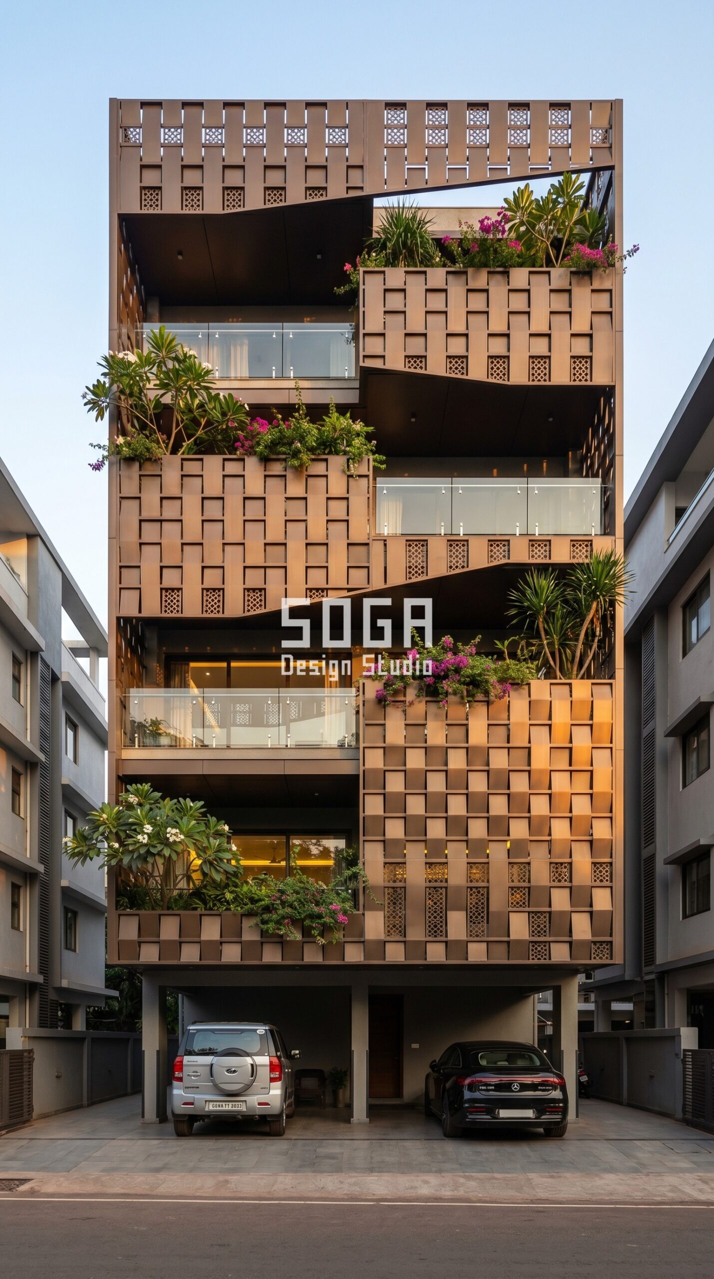 Luxury Perforated Metal Facade Architecture Mumbai: Aluminum Jali Design 2026 5 large-scale perforated screen parametric facade Mumbai - SOGA Design Studio