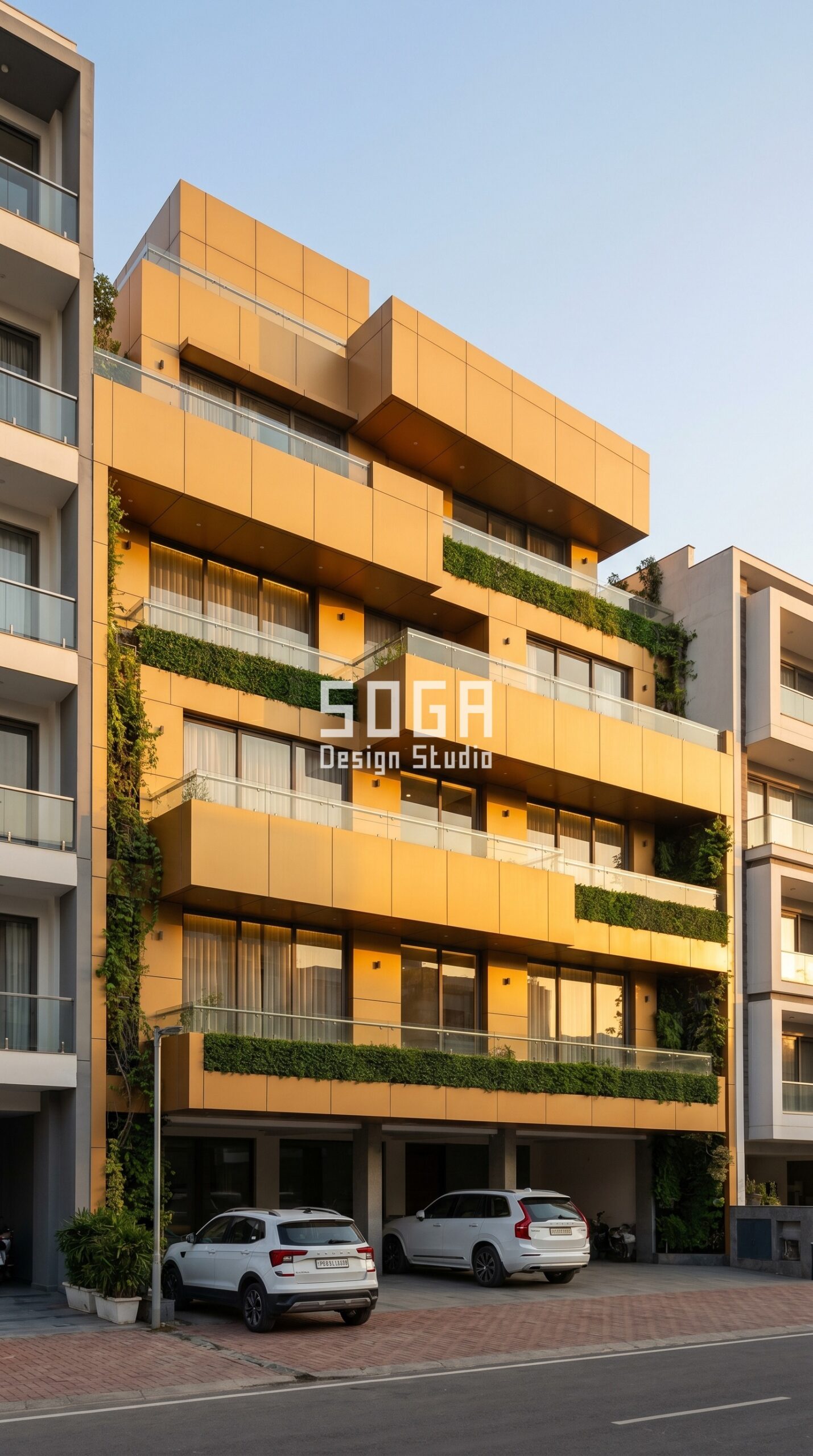 staggered cantilevered metal t parametric facade Kochi - SOGA Design Studio