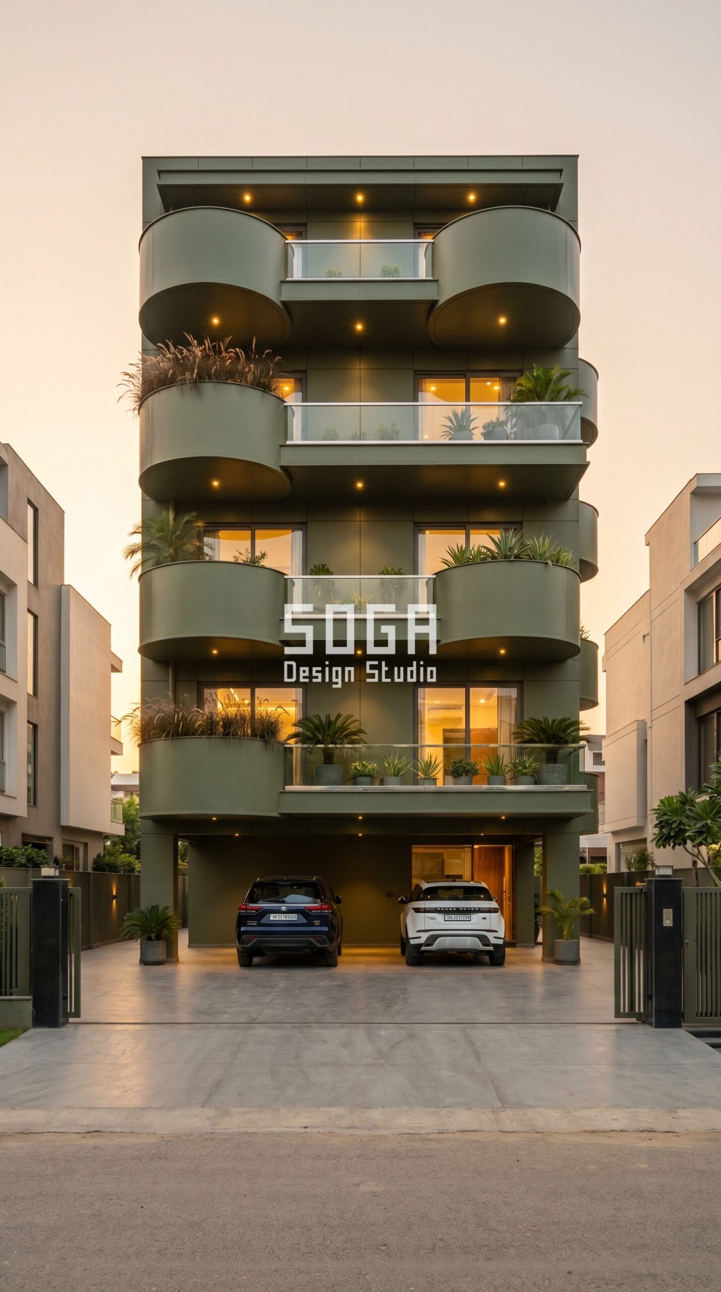 staggered cantilevered metal t parametric facade Kochi - SOGA Design Studio
