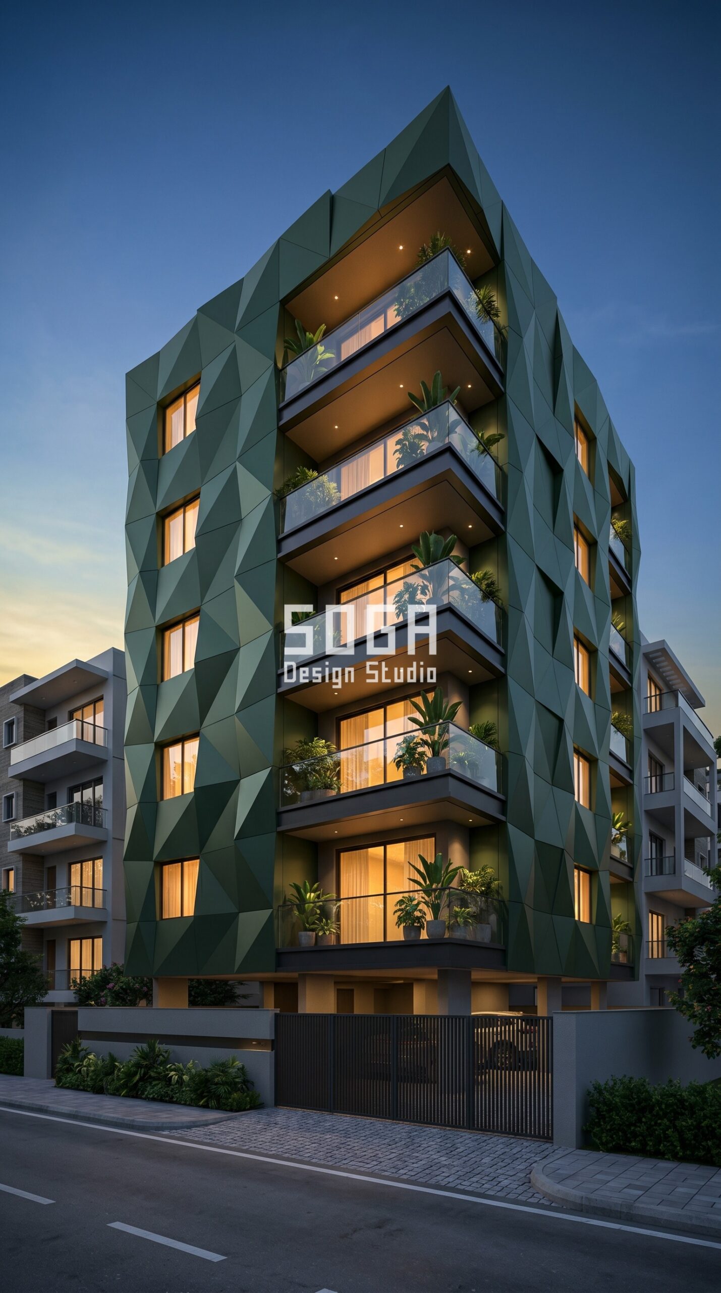 parametric angular diamond-fac parametric facade Kolkata - SOGA Design Studio