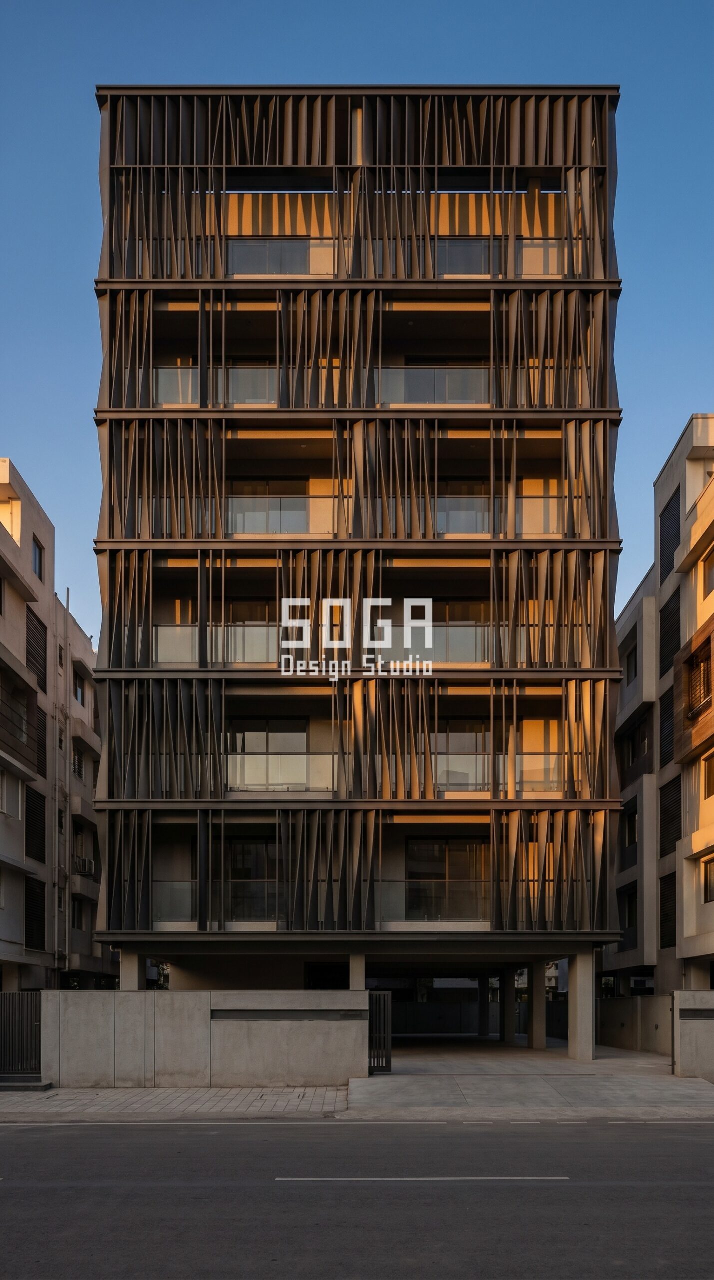 Parametric staggered cantilevered metal trays at al Architecture: Redefining India Urban Facades 2026 4 staggered cantilevered metal t parametric facade Vizag - SOGA Design Studio