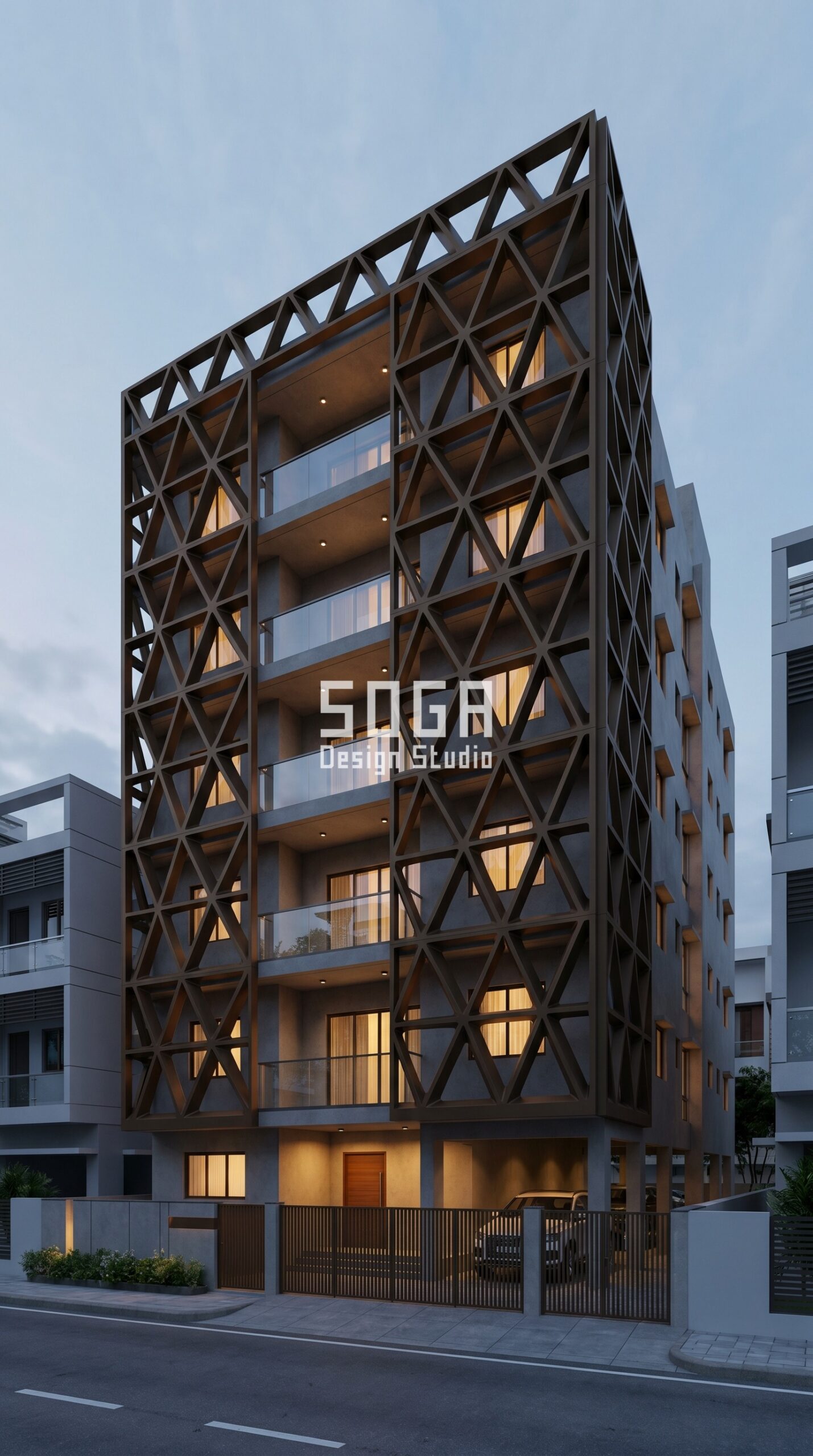 Parametric staggered cantilevered metal trays at al Architecture: Redefining India Urban Facades 2026 5 staggered cantilevered metal t parametric facade Vizag - SOGA Design Studio