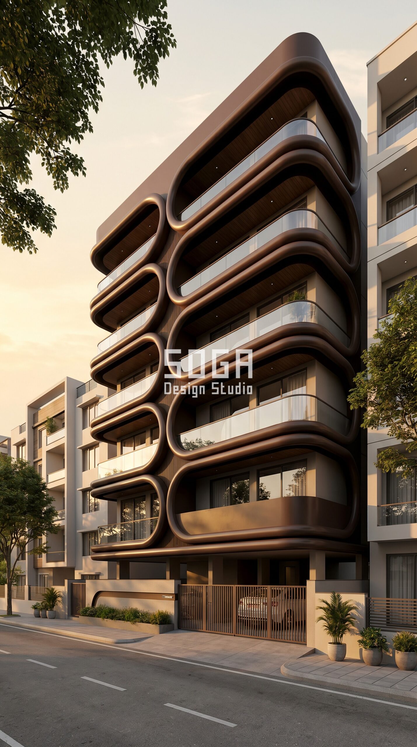 giant interlocking loop forms in bent me parametric facade Lucknow - SOGA Design Studio