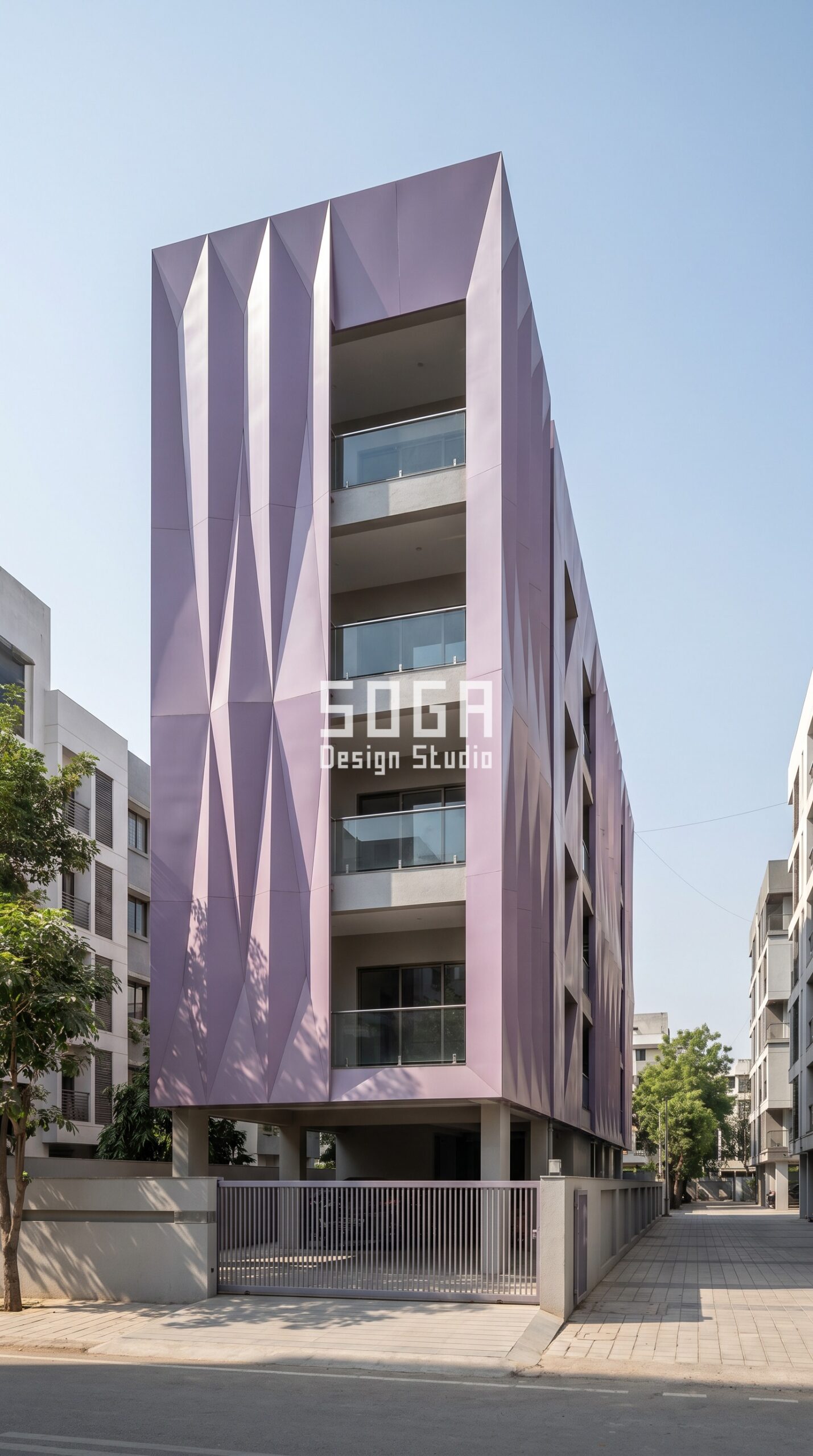 Facade Design in India 2026: Parametric Metal Facade Guide 4 rectilinear metal grid overlay parametric facade Hyderabad - SOGA Design Studio