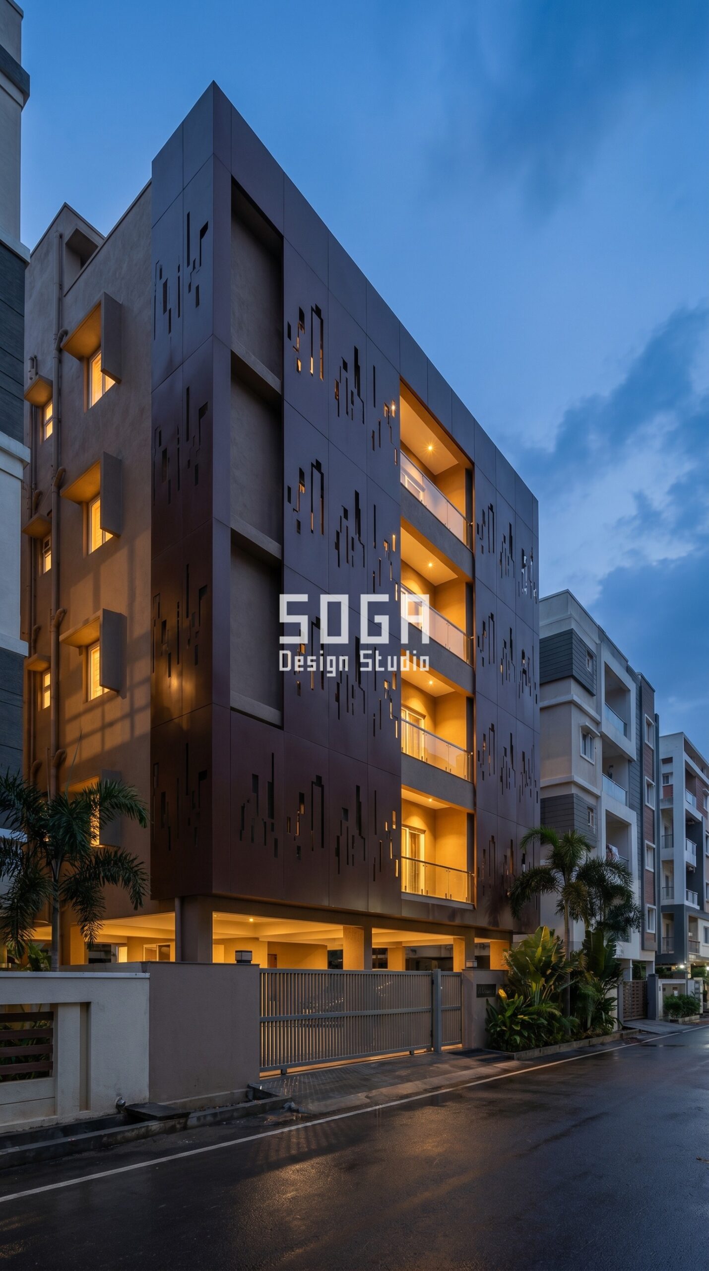 Facade Design in India 2026: Lucknow Parametric Metal Facade Guide 5 giant interlocking loop forms parametric facade Lucknow - SOGA Design Studio