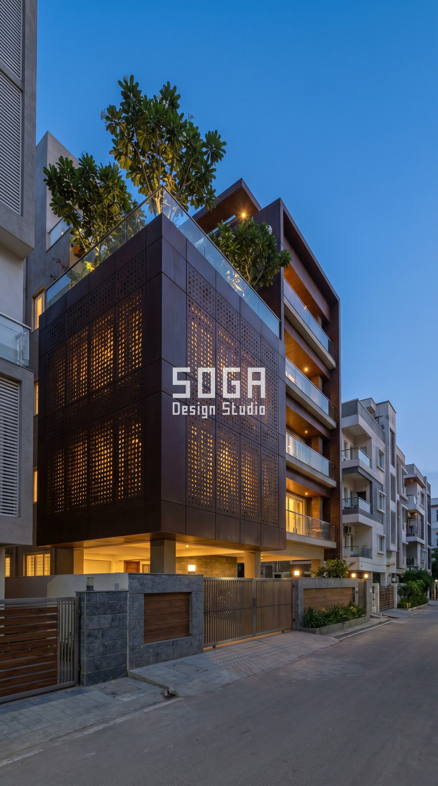 Facade Design in India 2026: Parametric Metal Facade Guide 6 rectilinear metal grid overlay parametric facade Hyderabad - SOGA Design Studio