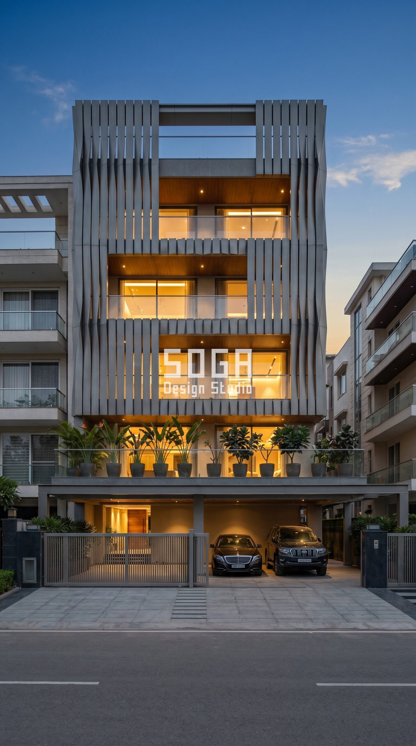 How SOGA Design Studio Is Redefining Facade Design in India (2026) 4 terraced stepped volumes each parametric facade Bangalore - SOGA Design Studio