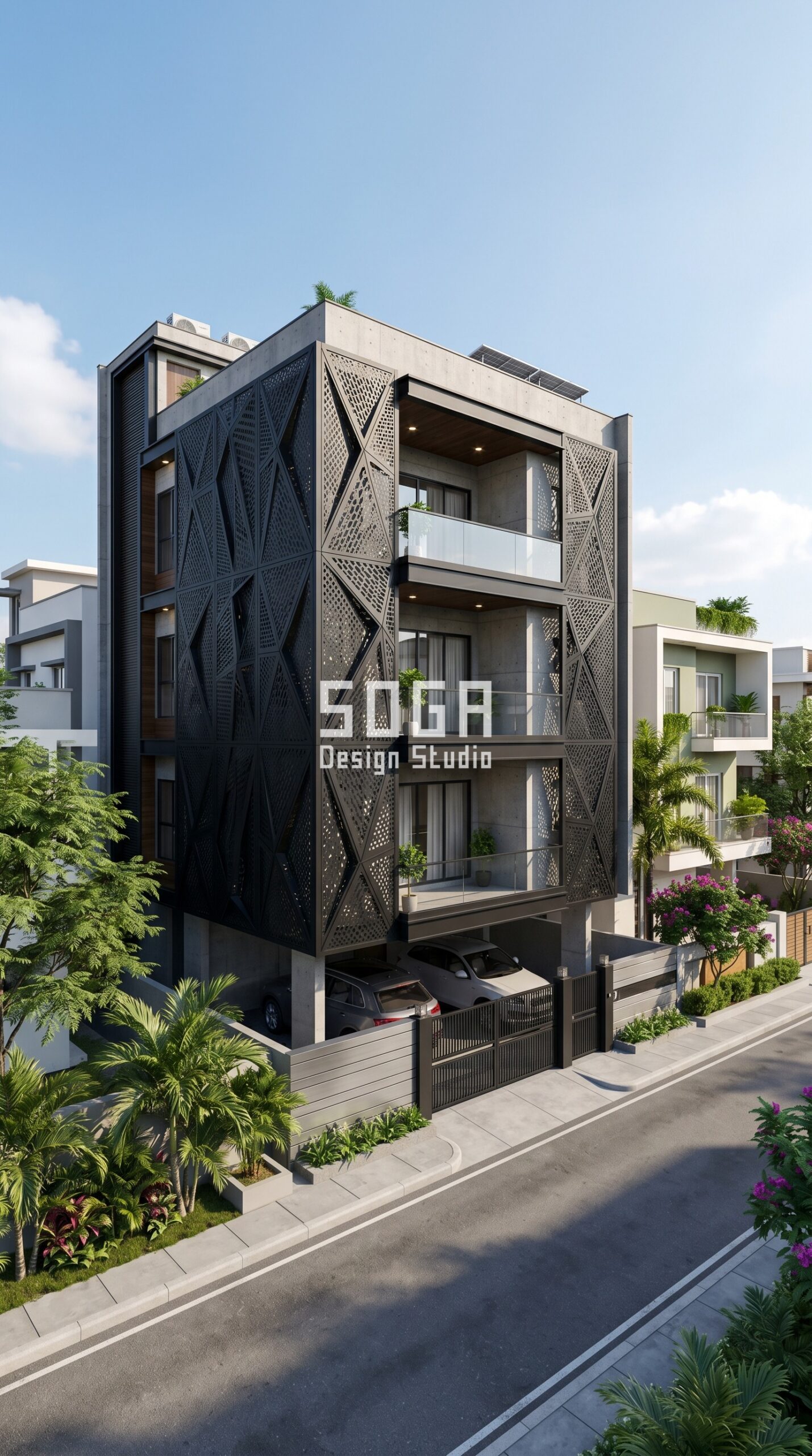 SogaPulse parametric metal facade Pune matte chocolate brown cost - SOGA Design Studio