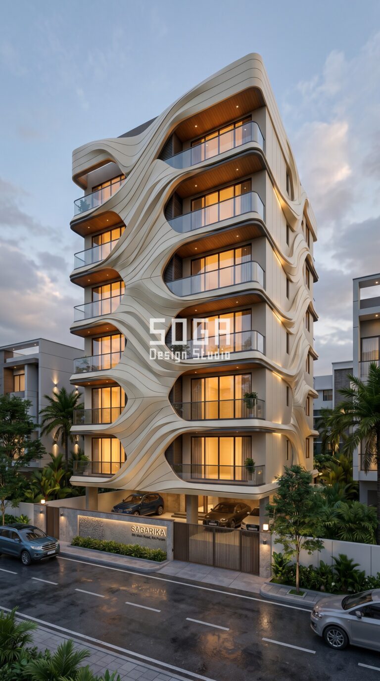 SogaShell parametric metal facade Chennai warm ivory PVDF-coated aluminium cost per sq ft - SOGA Design Studio