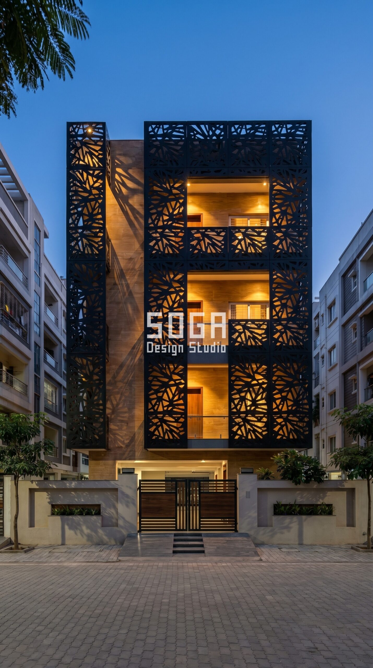 SogaScreen CNC-cut parametric shadow screen Hyderabad — SOGA Design Studio