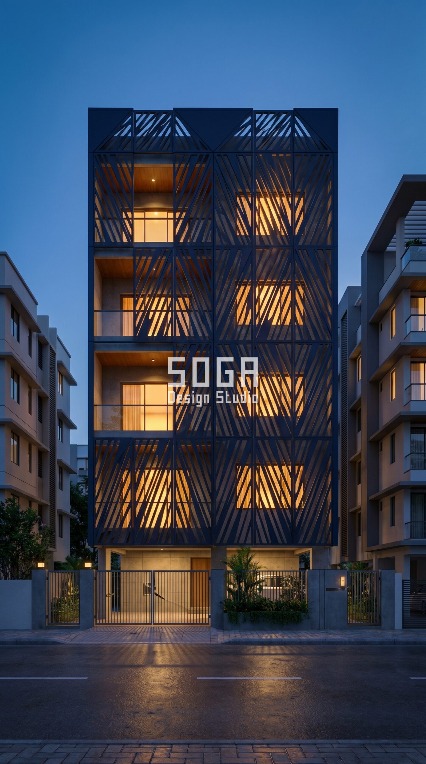 SogaScreen computational shadow screen parametric facade Mumbai midnight blue — SOGA Design Studio