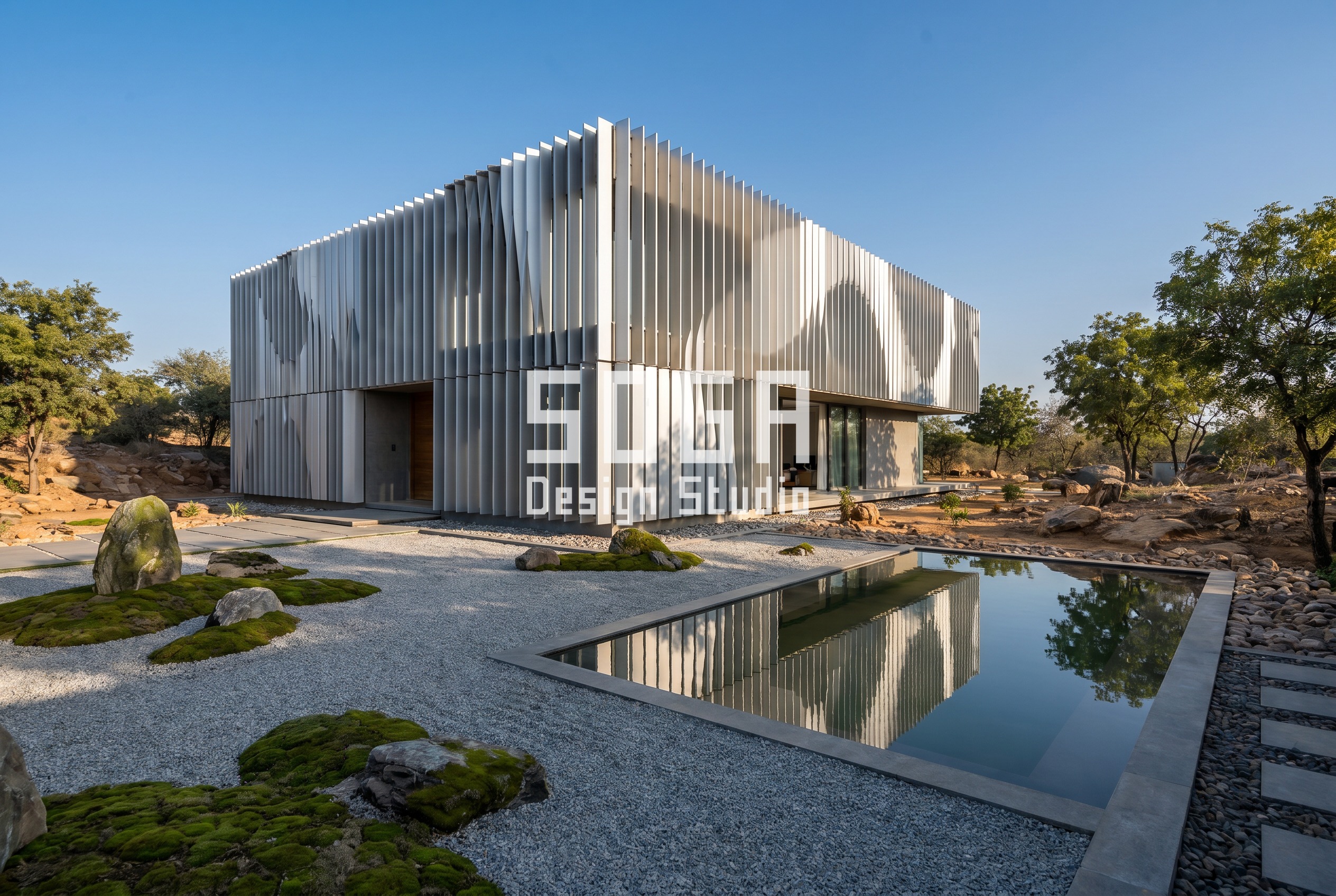 algorithmic optimised fin facade luxury villa North India - SOGA Design Studio