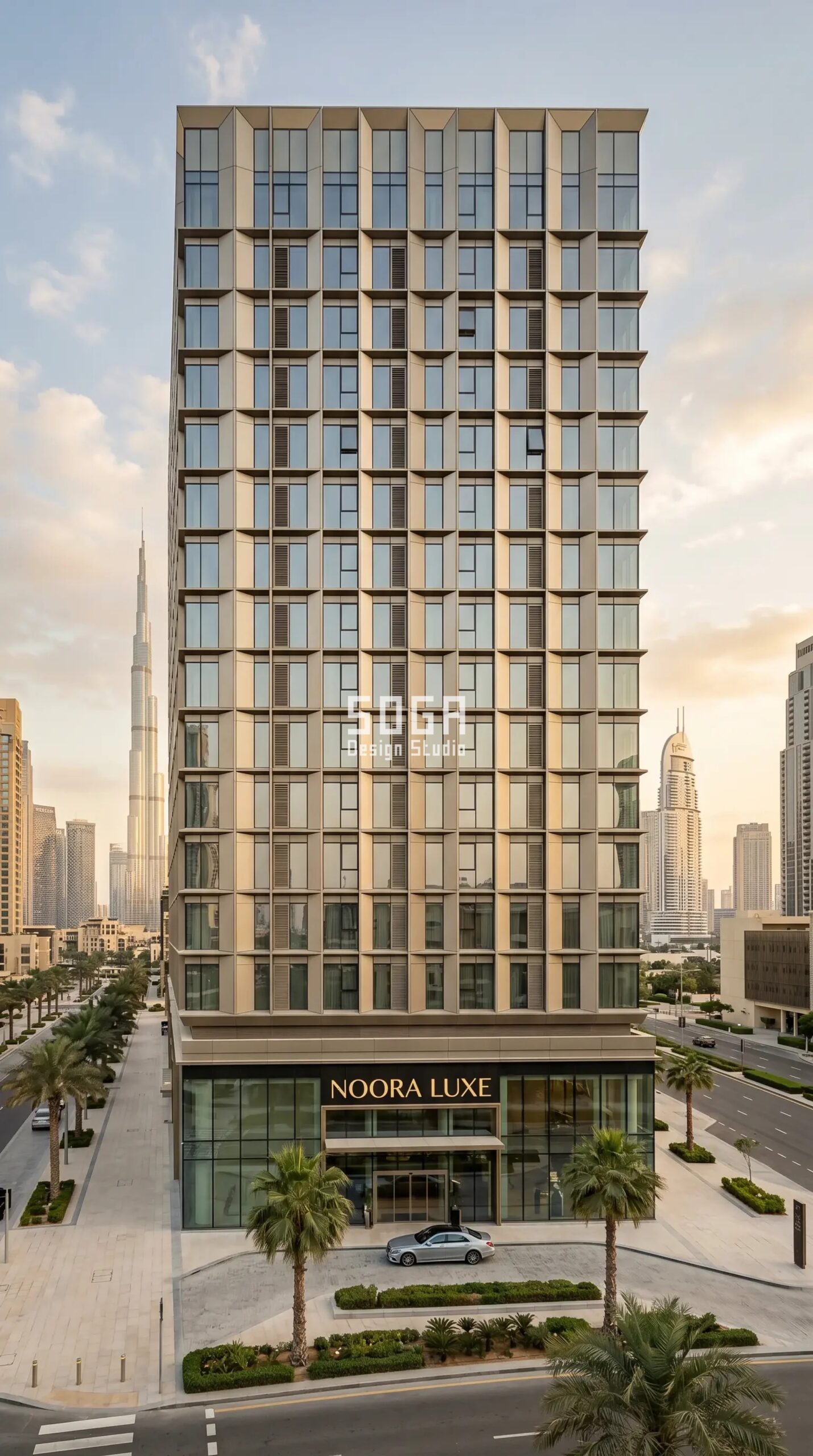 Dubai Mixed-Use Facade Design 2026: Concept Designs 5 SogaFacet faceted unitised panel parametric facade concept, mixed-use tower Downtown Dubai - SOGA Design Studio