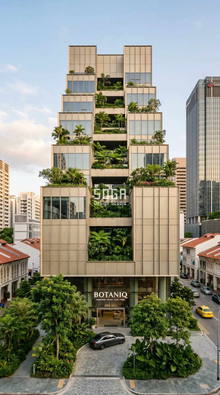 Sustainable Facade Design in Singapore 2026: Concepts 2 SogaTerra stepped sky-terrace parametric facade concept, sustainable mixed-use building Tanjong Pagar Singapore - SOGA Design Studio