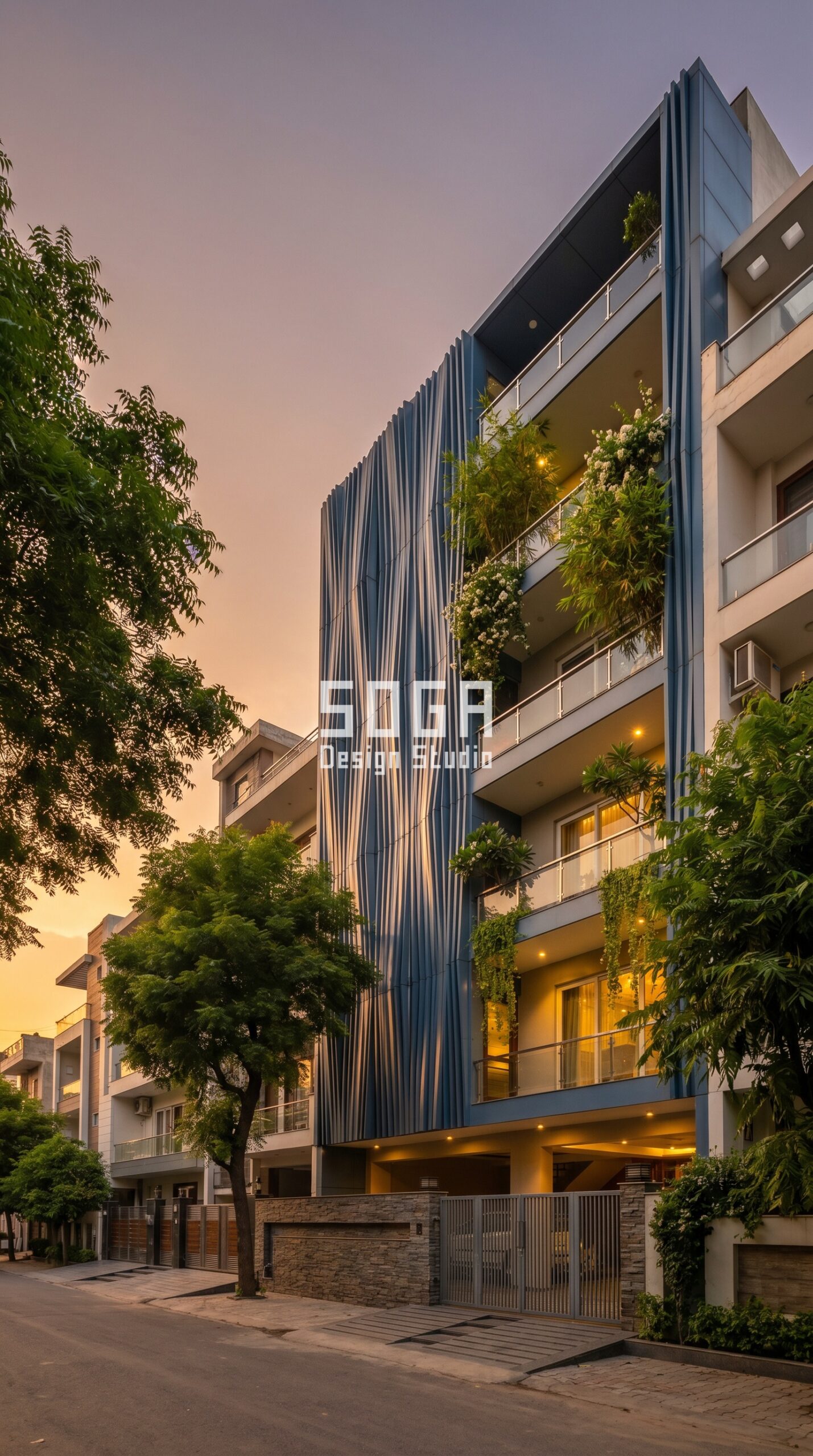Facade Design in India 2026: Chandigarh Parametric Metal Facade Guide 4 bold chevron herringbone patte parametric facade Chandigarh - SOGA Design Studio