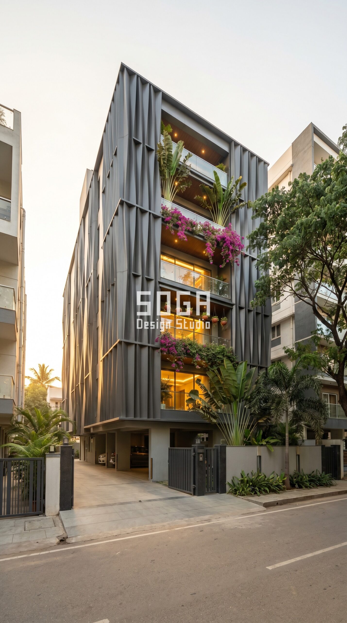 Facade Design in India 2026: Chandigarh Parametric Metal Facade Guide 6 bold chevron herringbone patte parametric facade Chandigarh - SOGA Design Studio
