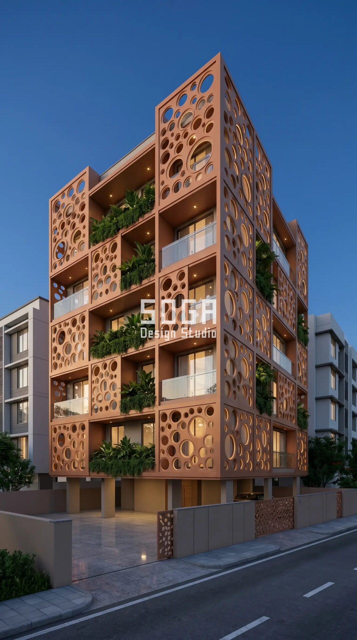 Mumbai Facade Design 2026: Parametric Metal Facade Concepts 4 oversized circular and oval cu parametric facade Mumbai - SOGA Design Studio