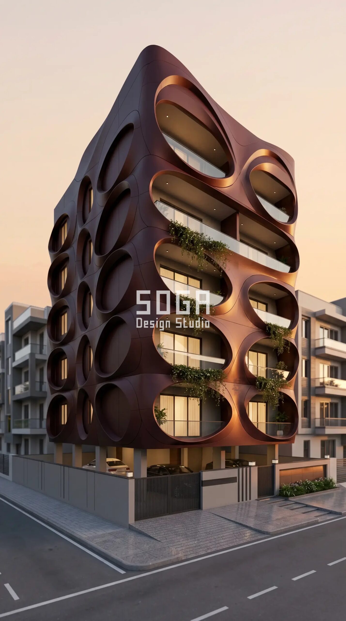 Facade Design in New Delhi 2026: Parametric Metal Facade Guide & Cost 3 giant interlocking loop forms in bent me parametric facade New Delhi - SOGA Design Studio