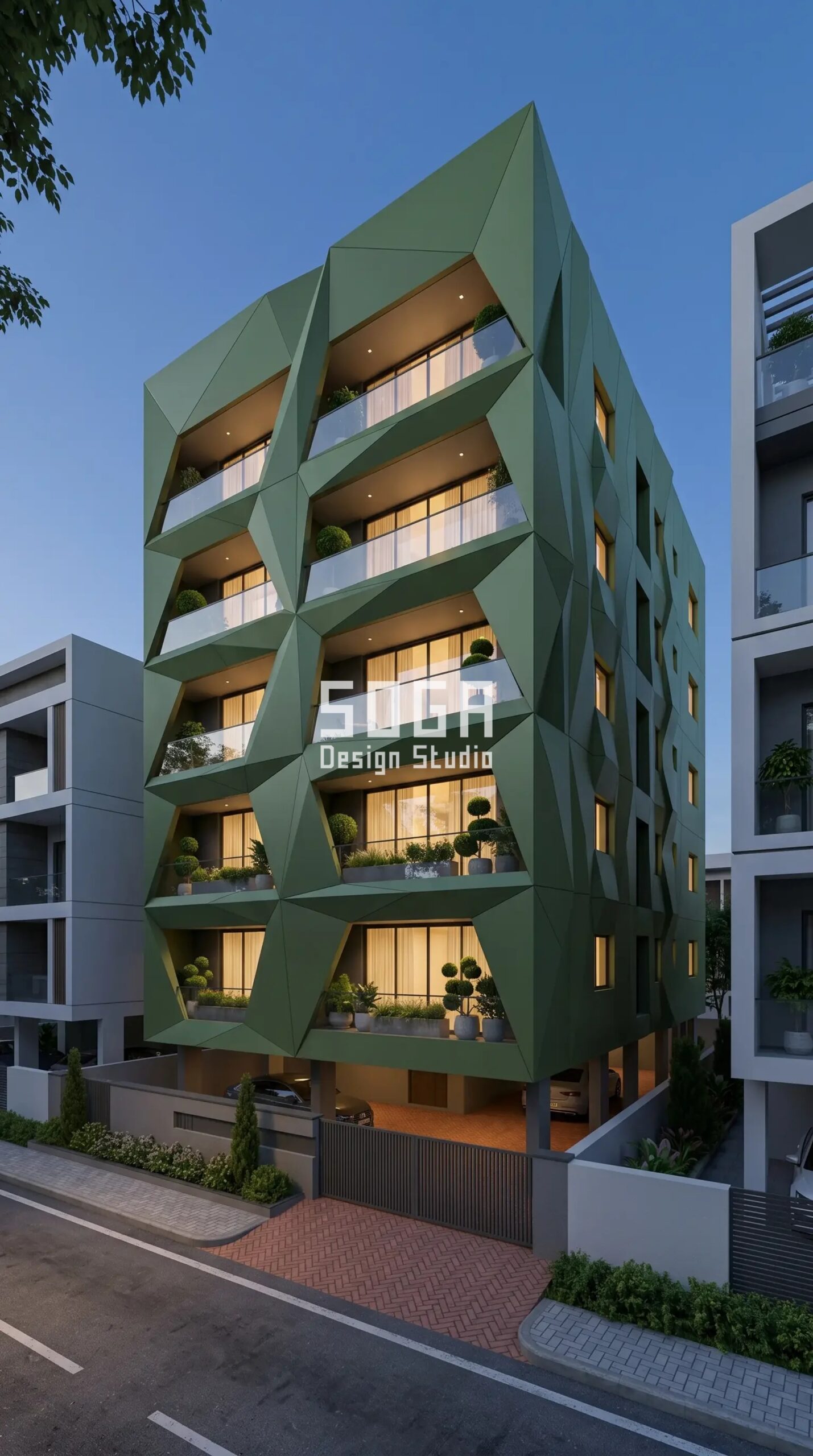 Facade Design in India 2026: Gurugram Parametric Metal Facade Guide 5 bold chevron herringbone patte parametric facade Gurugram - SOGA Design Studio