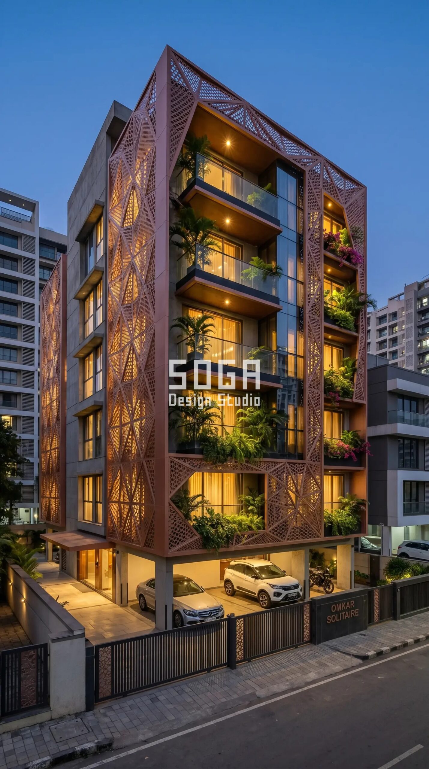double-skin perforated metal mesh facade parametric facade Mumbai - SOGA Design Studio