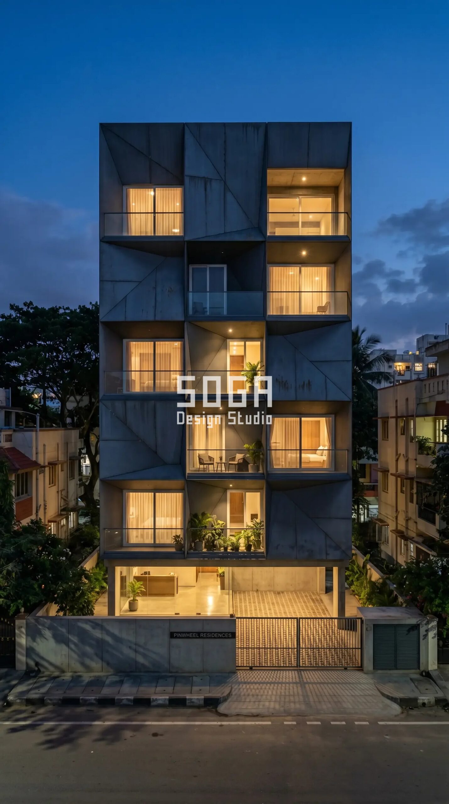 rippling horizontal bands of b parametric facade Bangalore - SOGA Design Studio