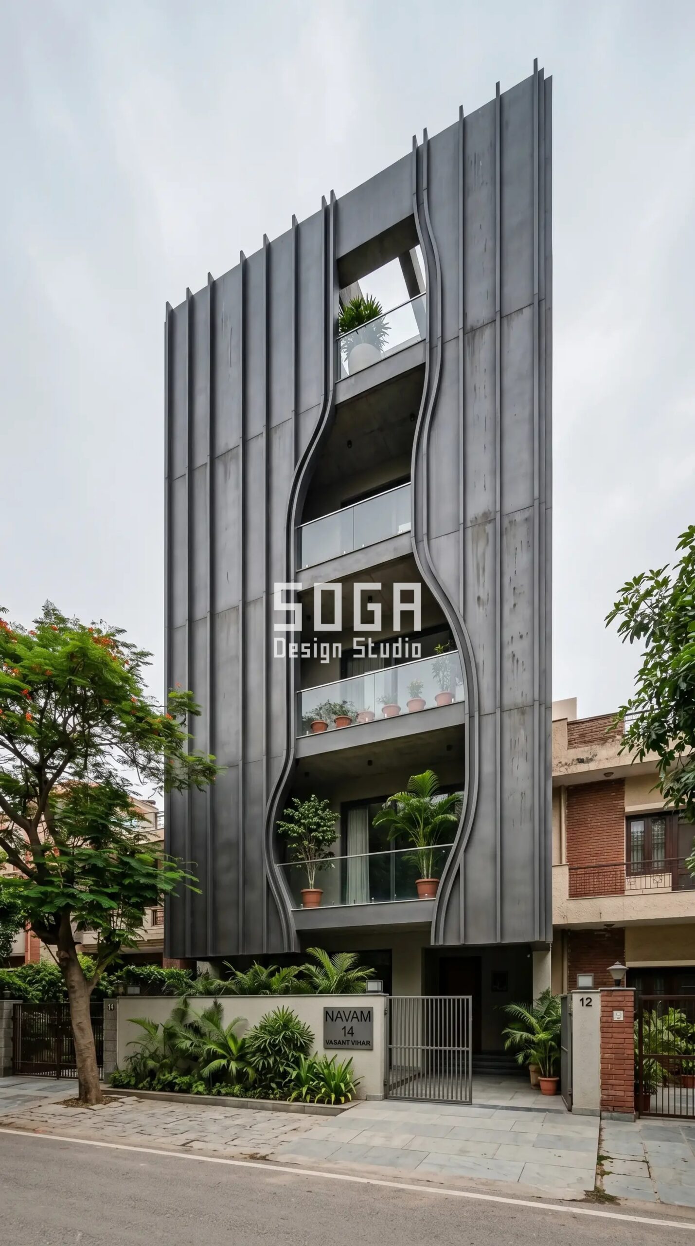staggered brick-bond large-for parametric facade New Delhi - SOGA Design Studio