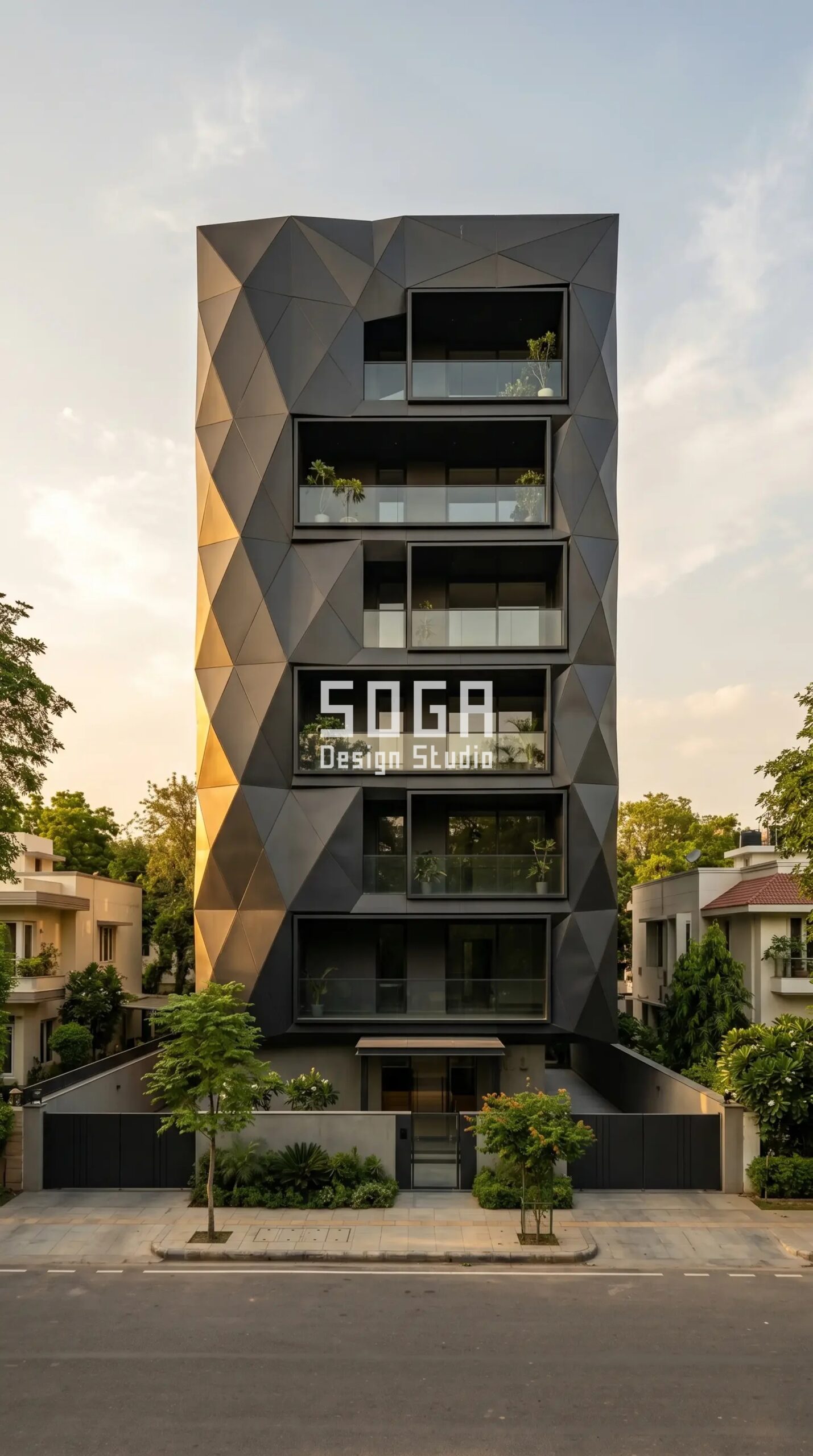 staggered brick-bond large-for parametric facade New Delhi - SOGA Design Studio